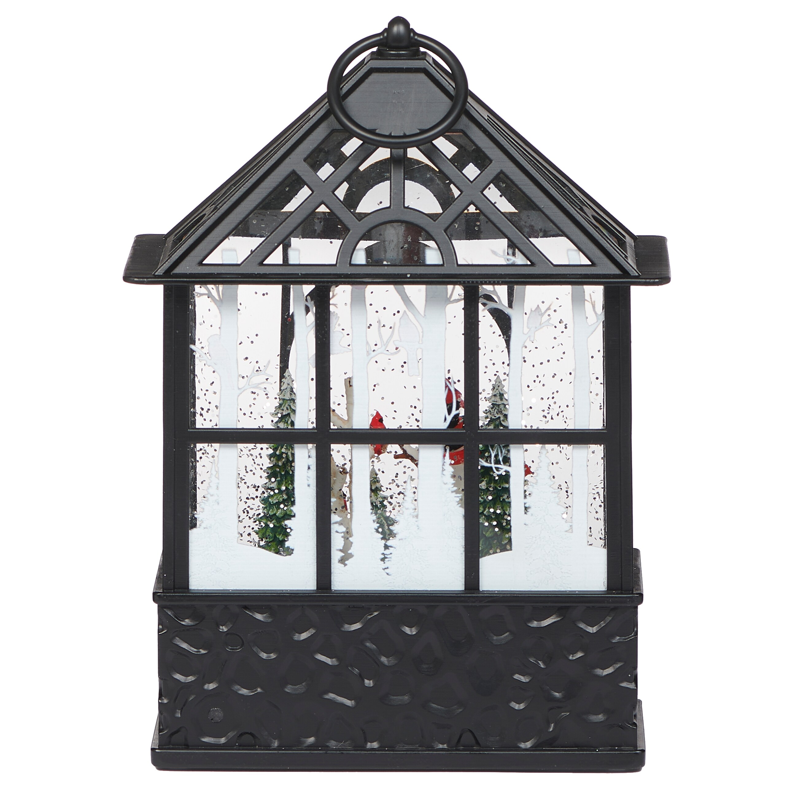 9.75-inch Black Lighted Christmas Snowman and Cardinals Gazebo Centerpiece