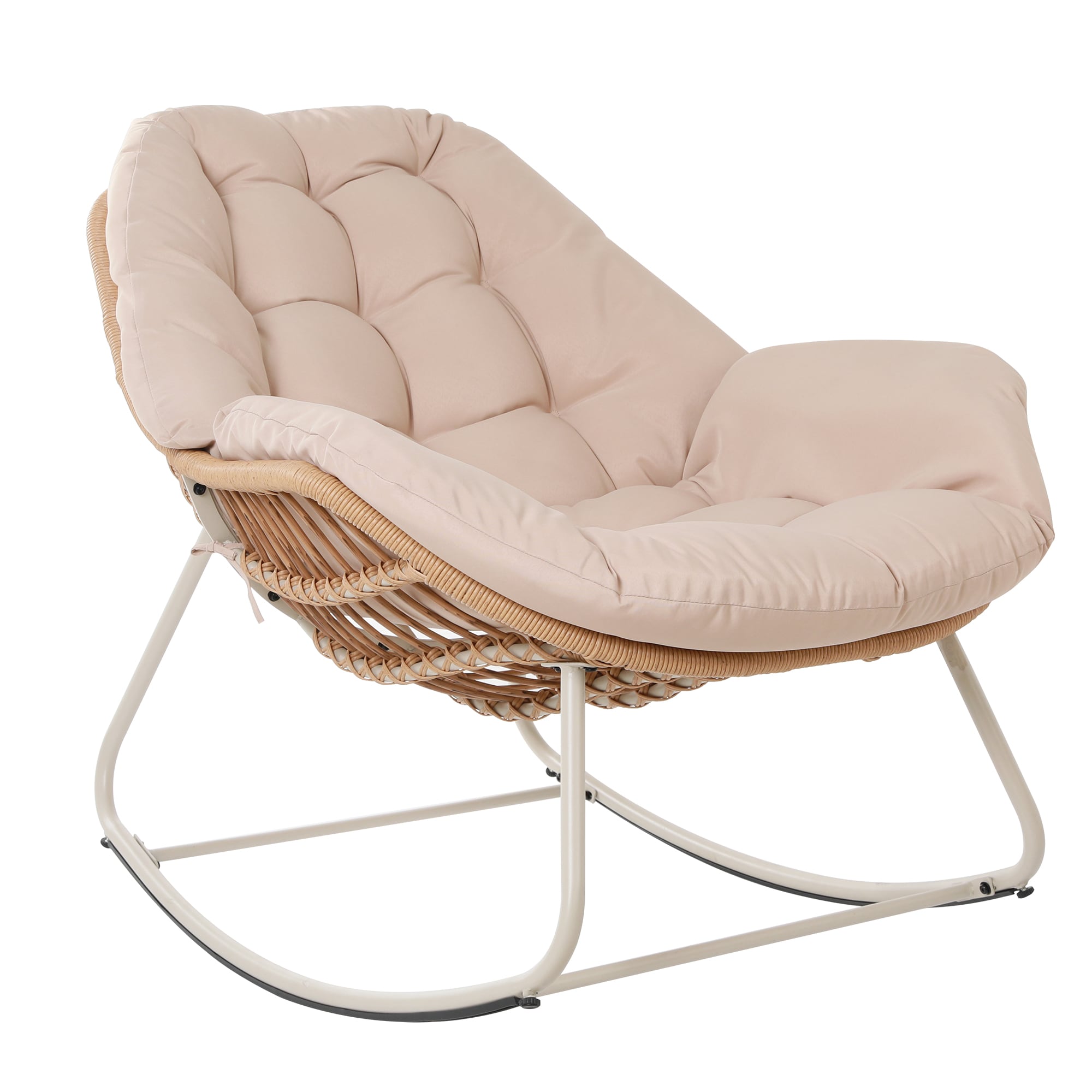 Patio Watcher YLY-1C-Y1 Moon Rocking Chair Wicker Yellow Stainless Steel Frame Rocking Chair with Off-white Cushioned Seat