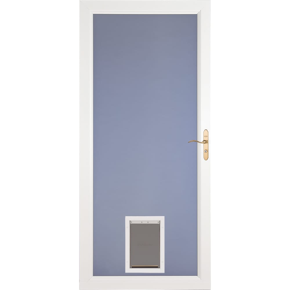 Signature Selection Pet Door 36-in x 81-in White Full-view Aluminum Storm Door with Polished Brass Handle | - LARSON 1497903207