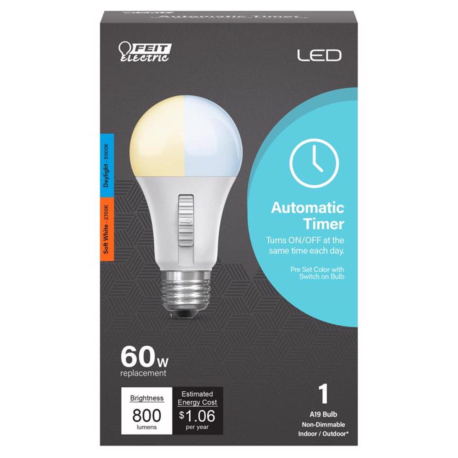 Feit Electric EJD3008698 A19 E26 Medium LED Bulb Soft White 60 Watt Equivalence 1 pk