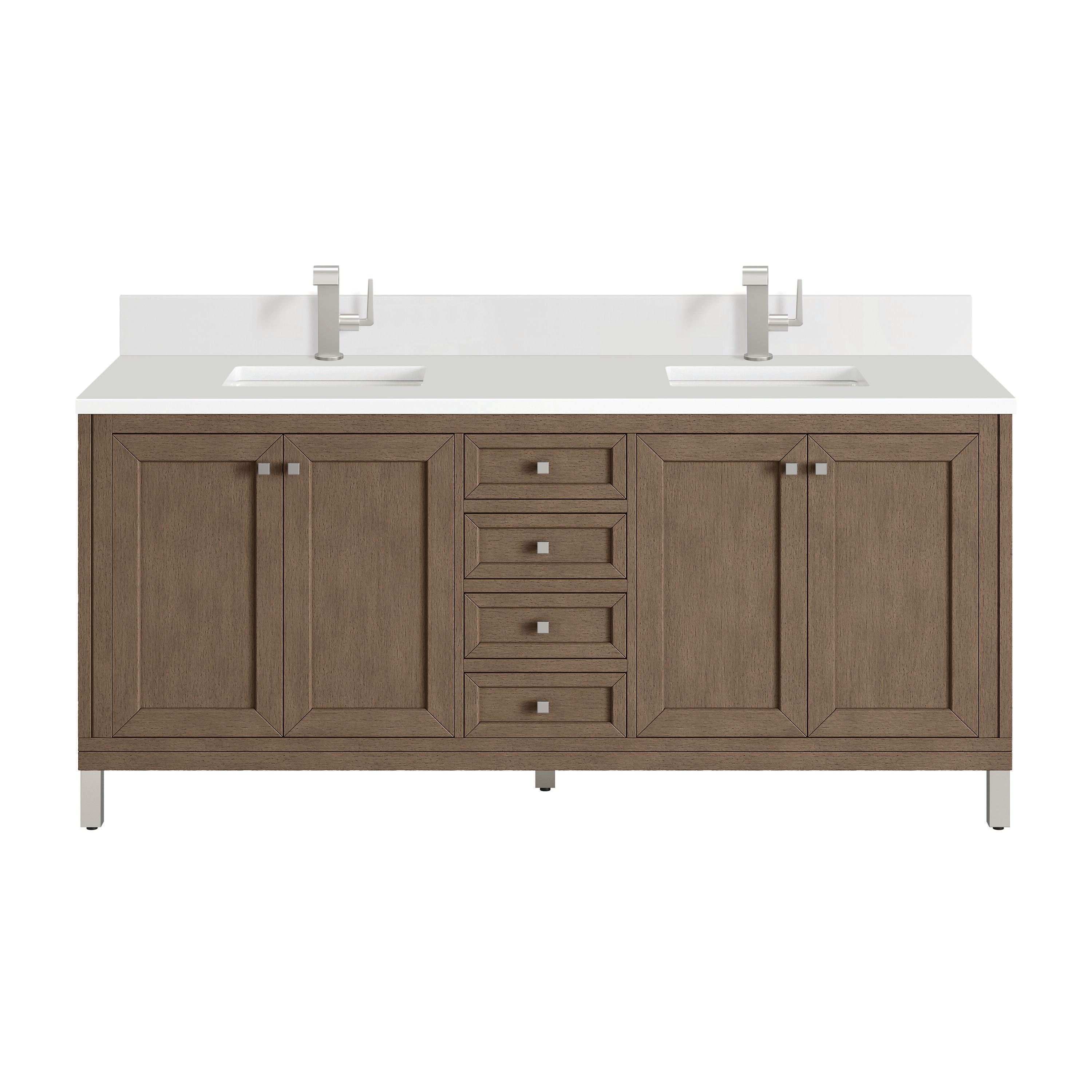 James Martin Vanities 305-V72-WWW-1WZ Chicago 72-in Whitewashed Walnut Undermount Double Sink Bathroom Vanity with White Zeus Quartz Top
