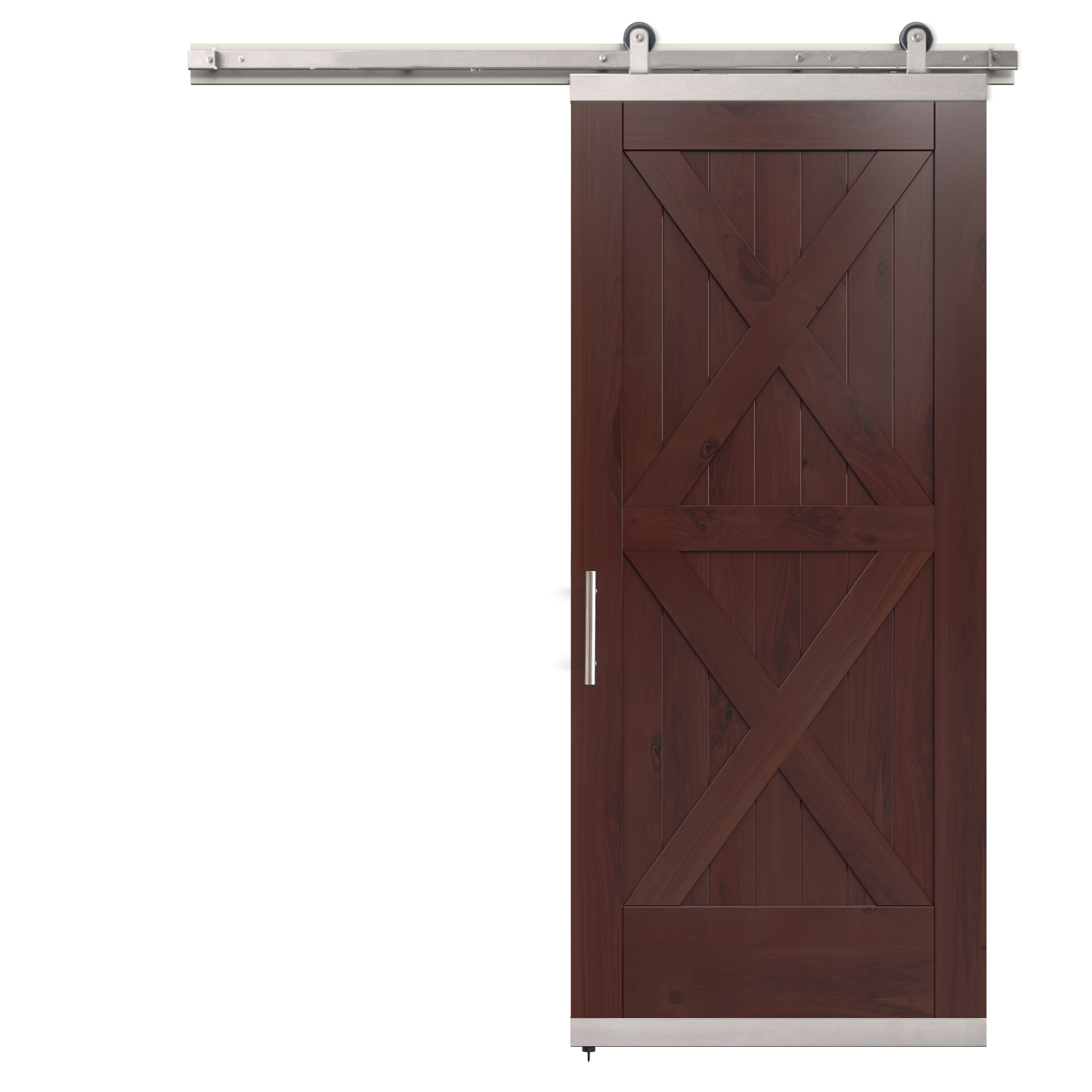 JELD-WEN LOWOLJW248600120 36-in x 96-in Spice Crossbuck Walnut Wood Solid core Single Barn Door (Hardware Included)
