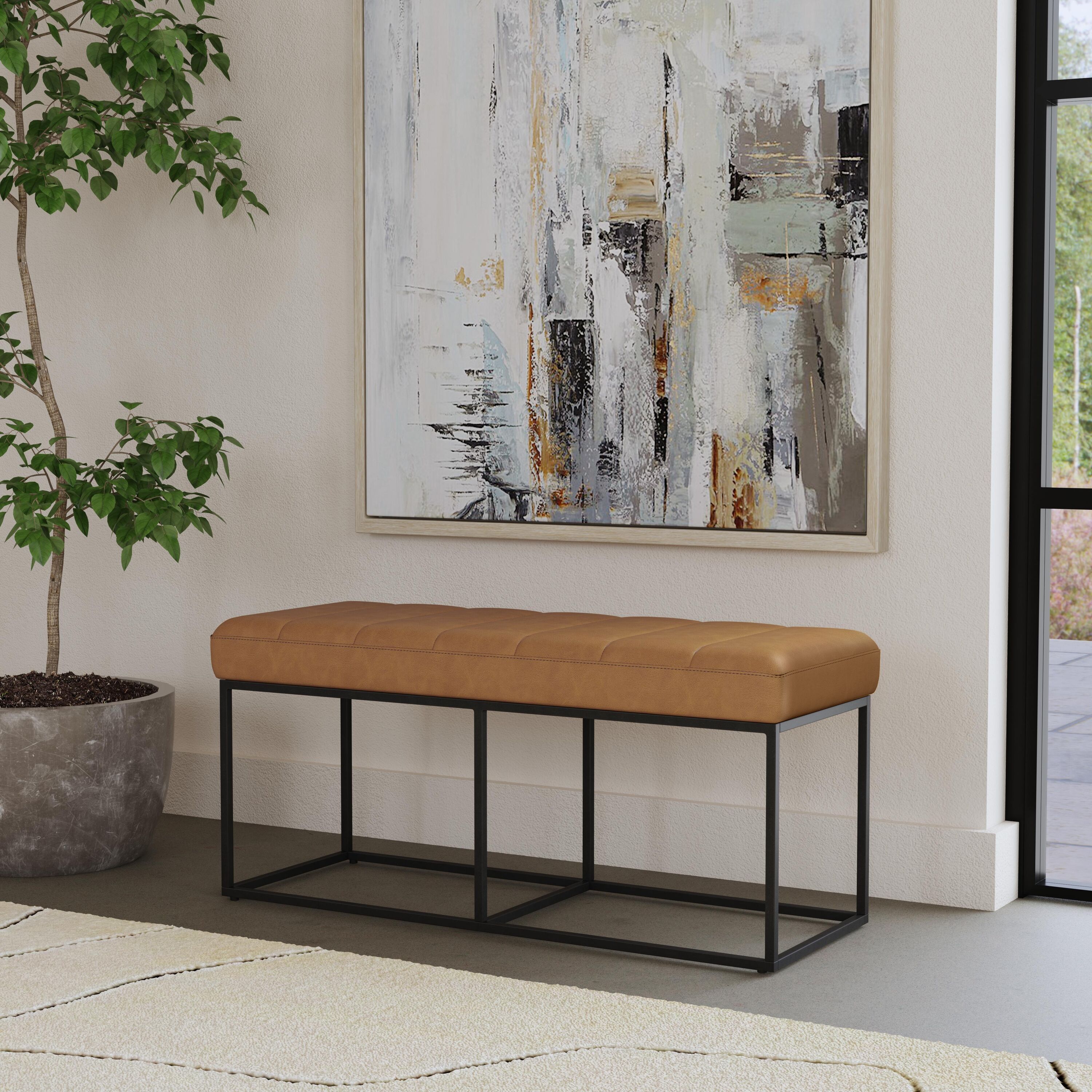 HomePop K8698-E905 Theodore Industrial Carmel Accent Bench 42.5-Inches x 16-Inches x 19-Inches