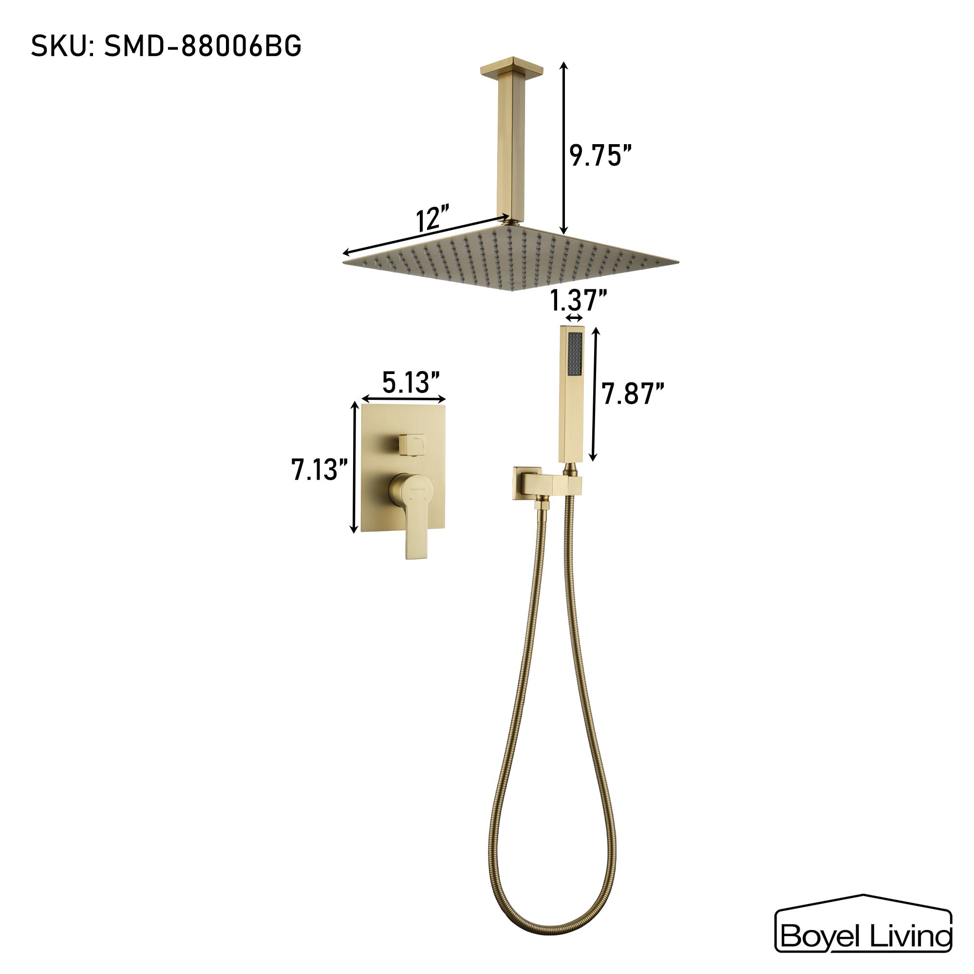 Clihome SMD-88006BG Showerhead-Bar-Panels - View #2