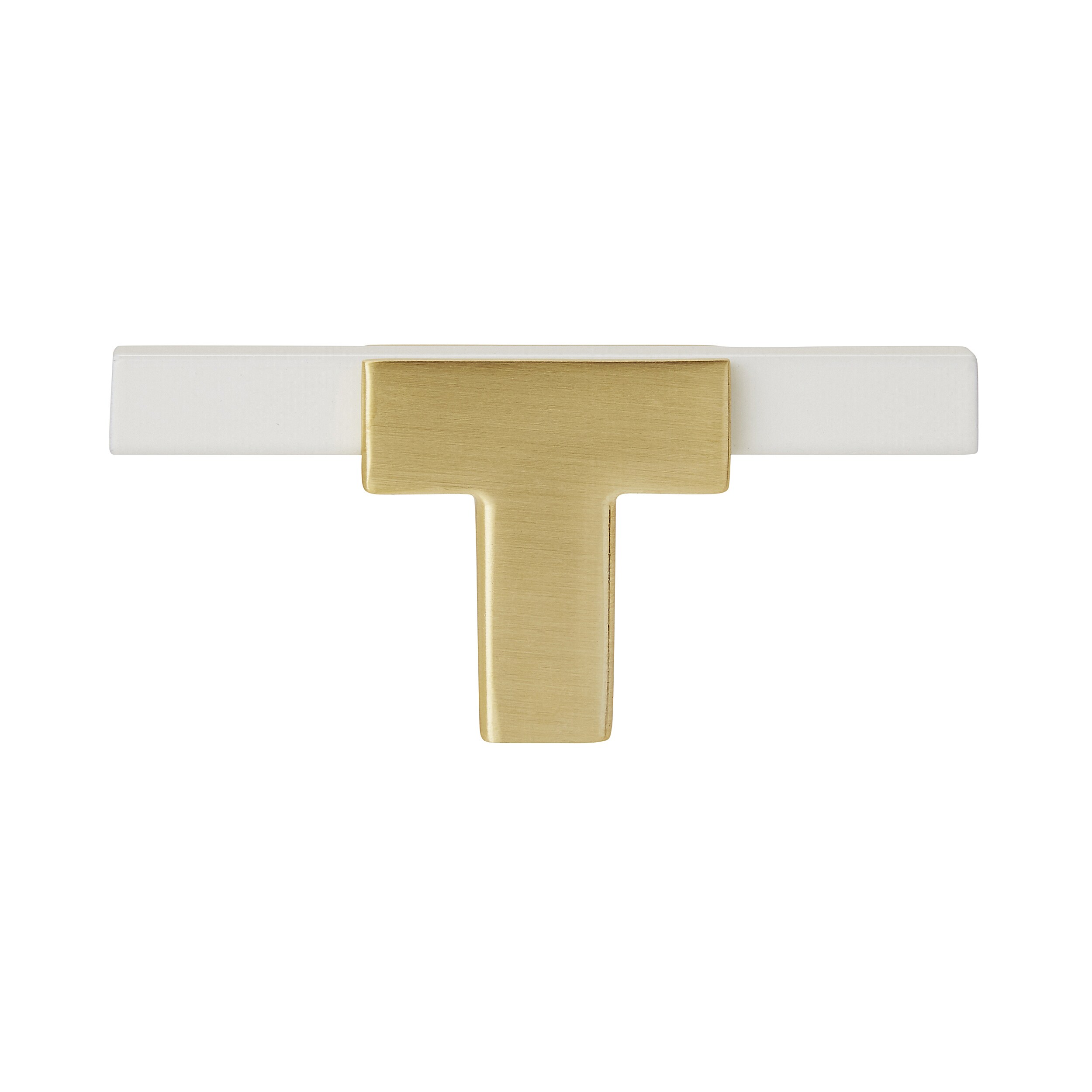 Brushed Gold and White T-Handle Cabinet Knob