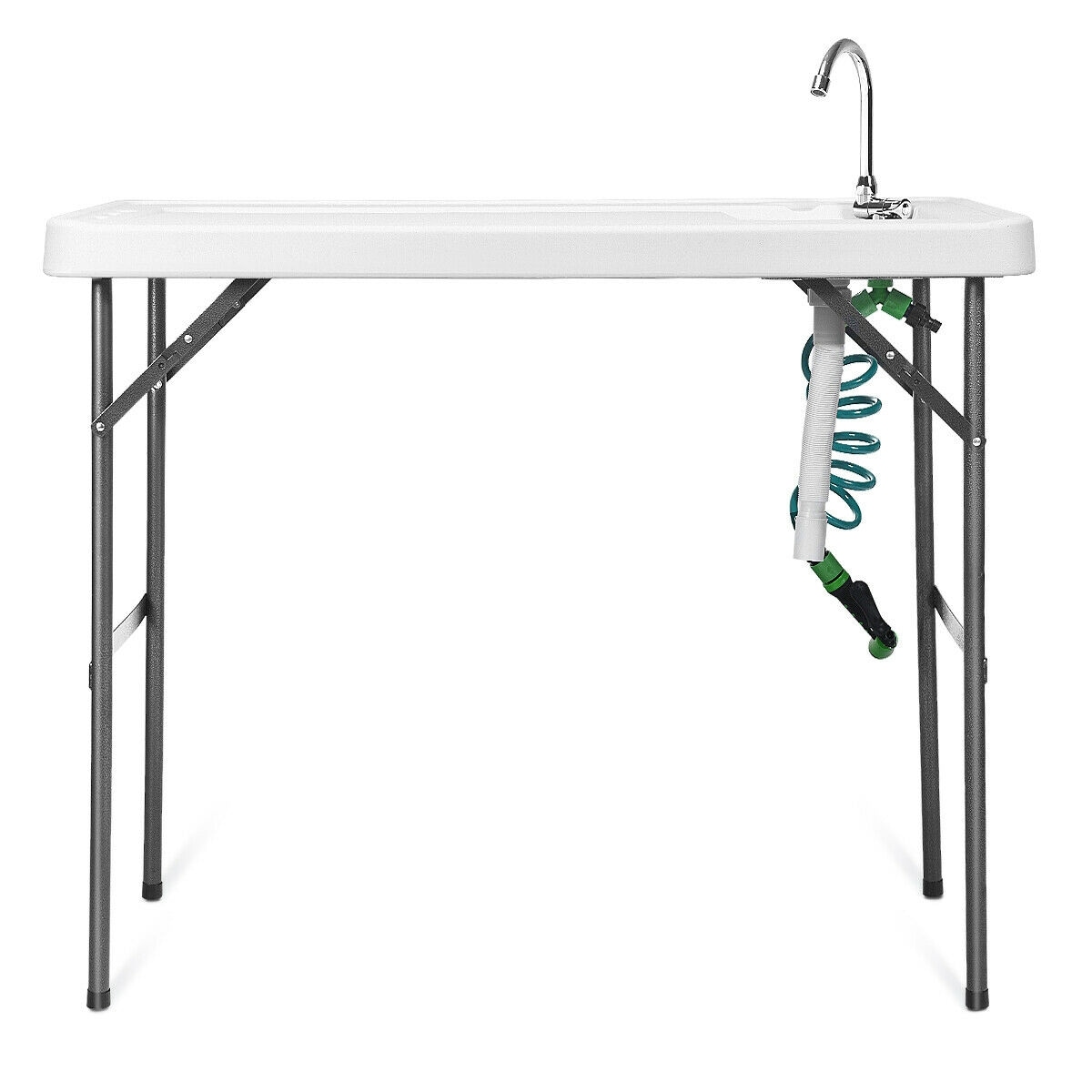 Volenca Folding Outdoor Cleaning Sink Table with Quick-Connect Faucet Extending Sprayer and Integrated Drain 200-lb Capacity