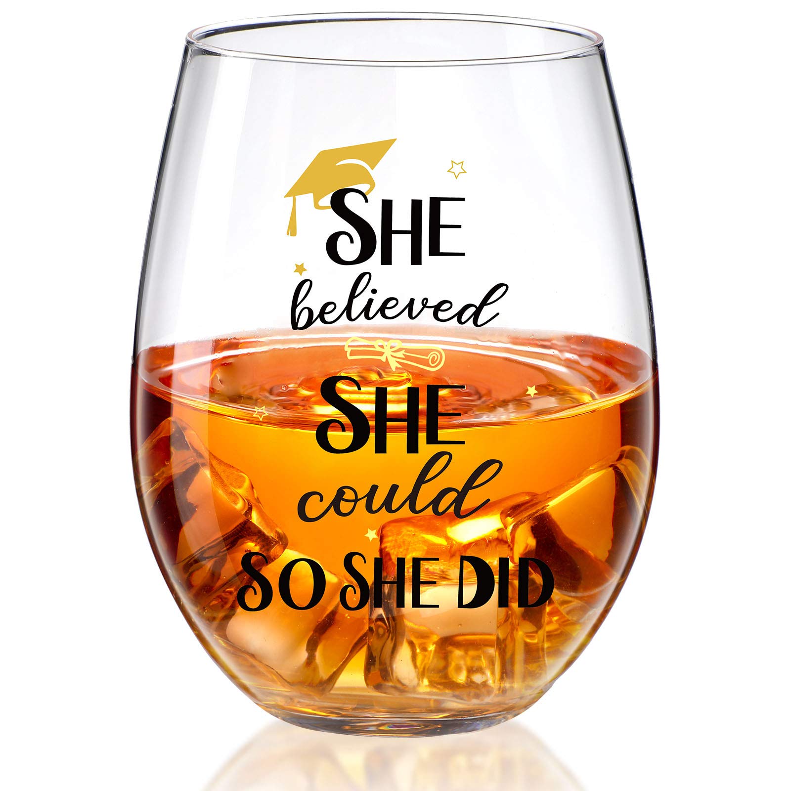 Aoibox  17 Ounce Inspirational Stemless Wine Glass with Graduation Cap Design and Motivational Quote