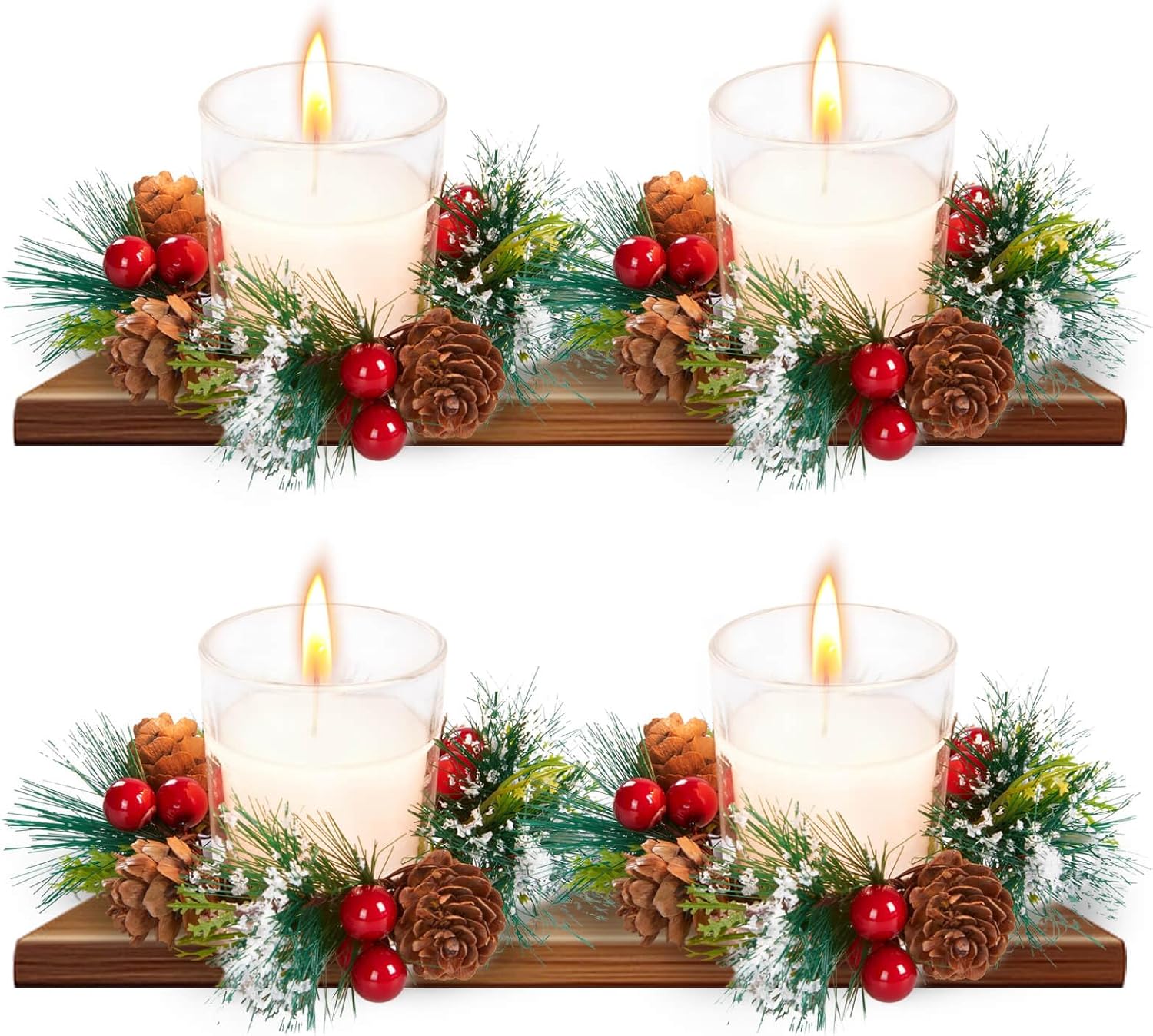 B-Cool -  Christmas Candle Rings Wreath Snowy Pine Needles Candle Rings Centerpiece 4 Pcs Artific...