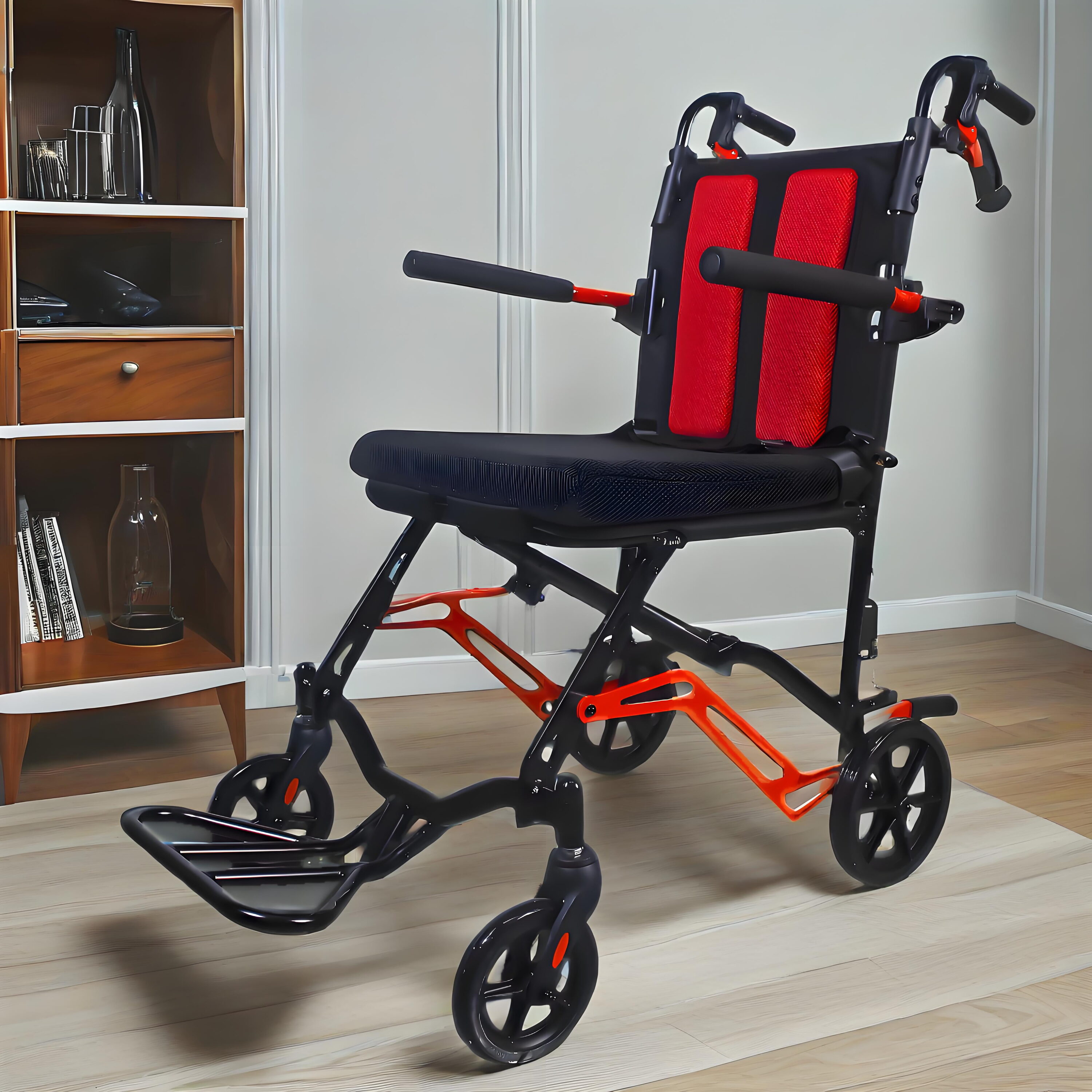 Meibamake 19LBS Lightweight Transport Wheelchair for Adults Seniors Foldable with Fold back Armrests 8 Rear Wheels for Travel