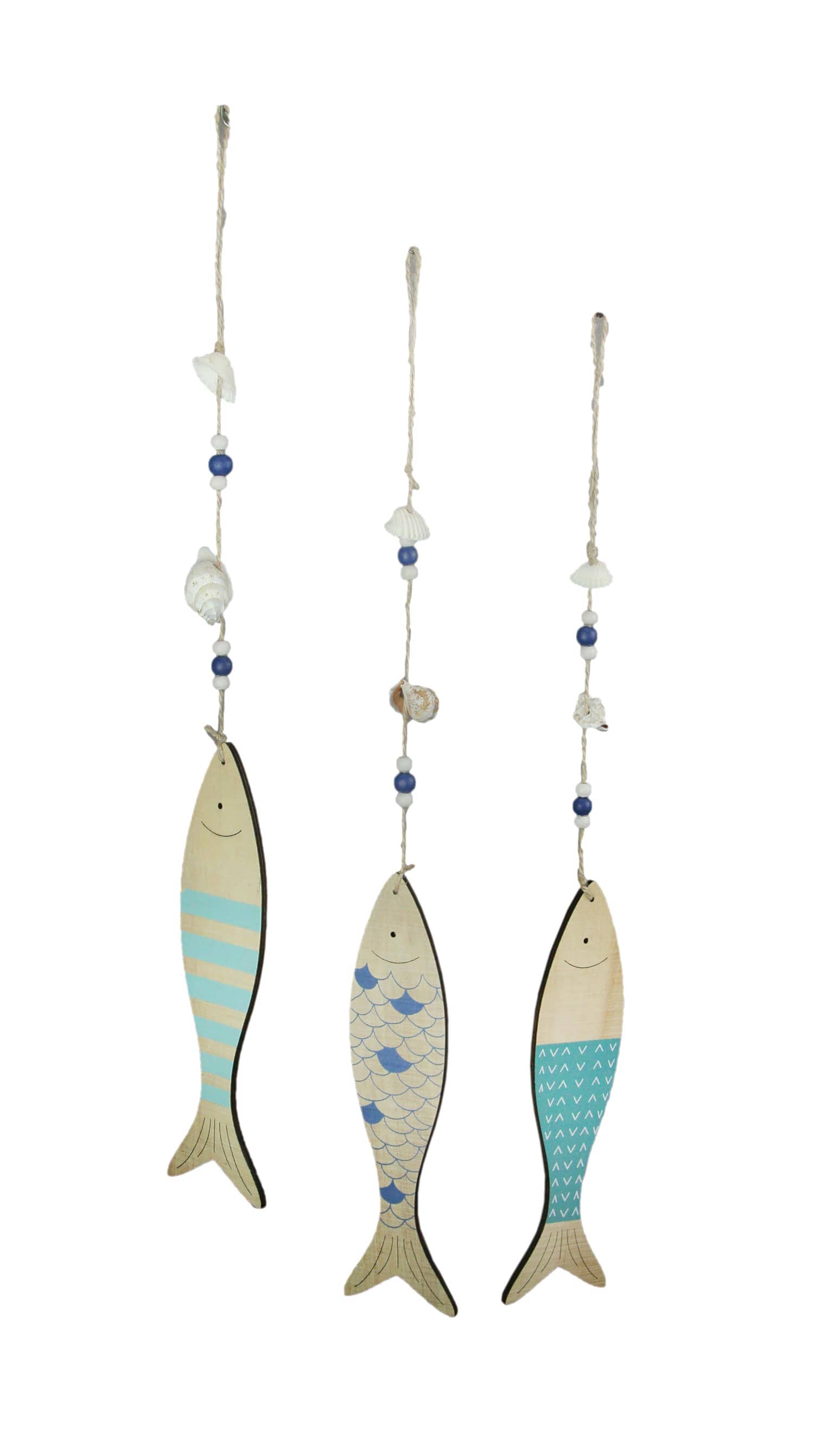 Transpac TP-A6320 Set of 3 Hanging Wooden Fish Wall Decor Nautical Beach House Art Decorations