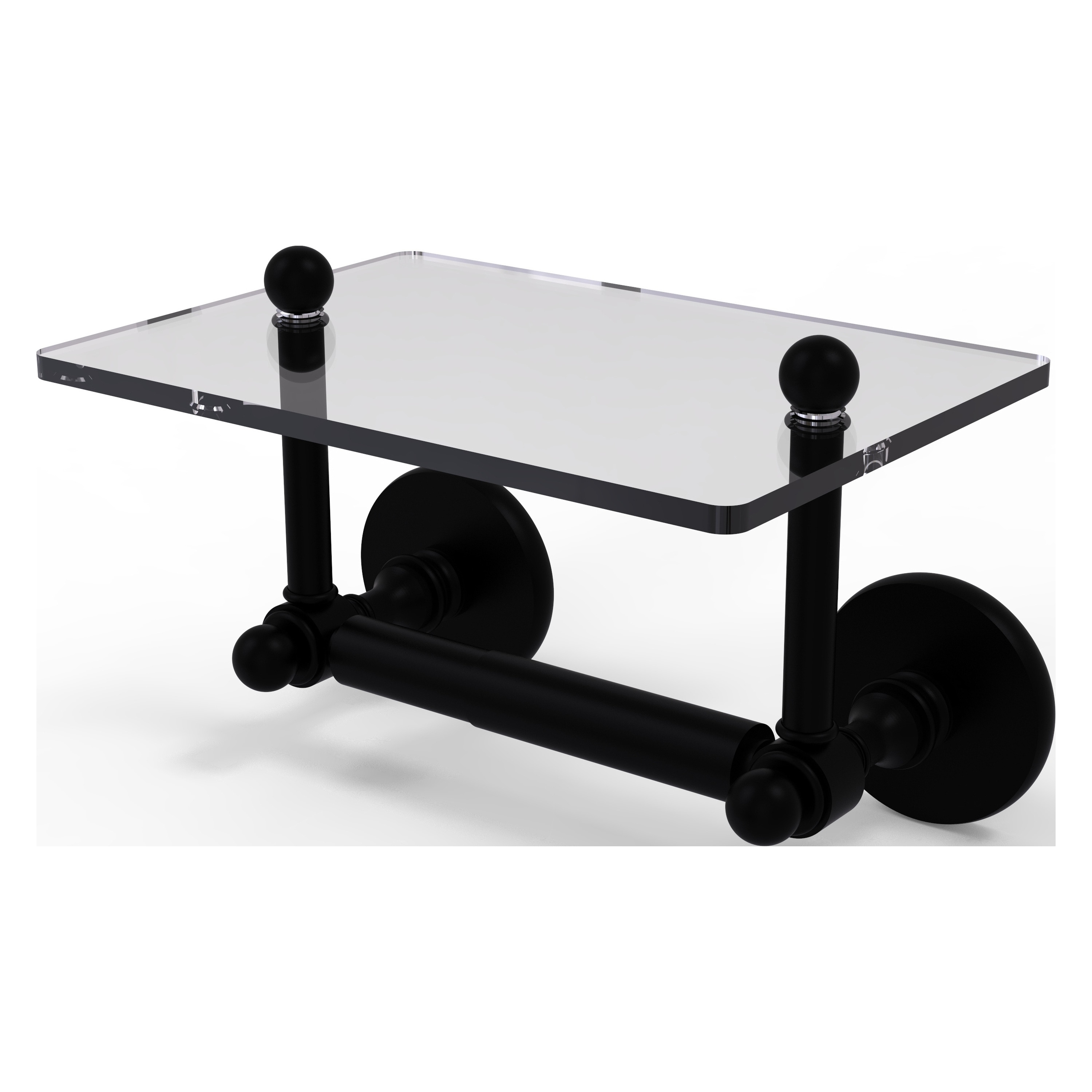 Allied Brass P1000-GLT-24-BKM Prestige Skyline Matte Black Wall mount Double post Toilet Paper Holder 1 -Rolls with Storage