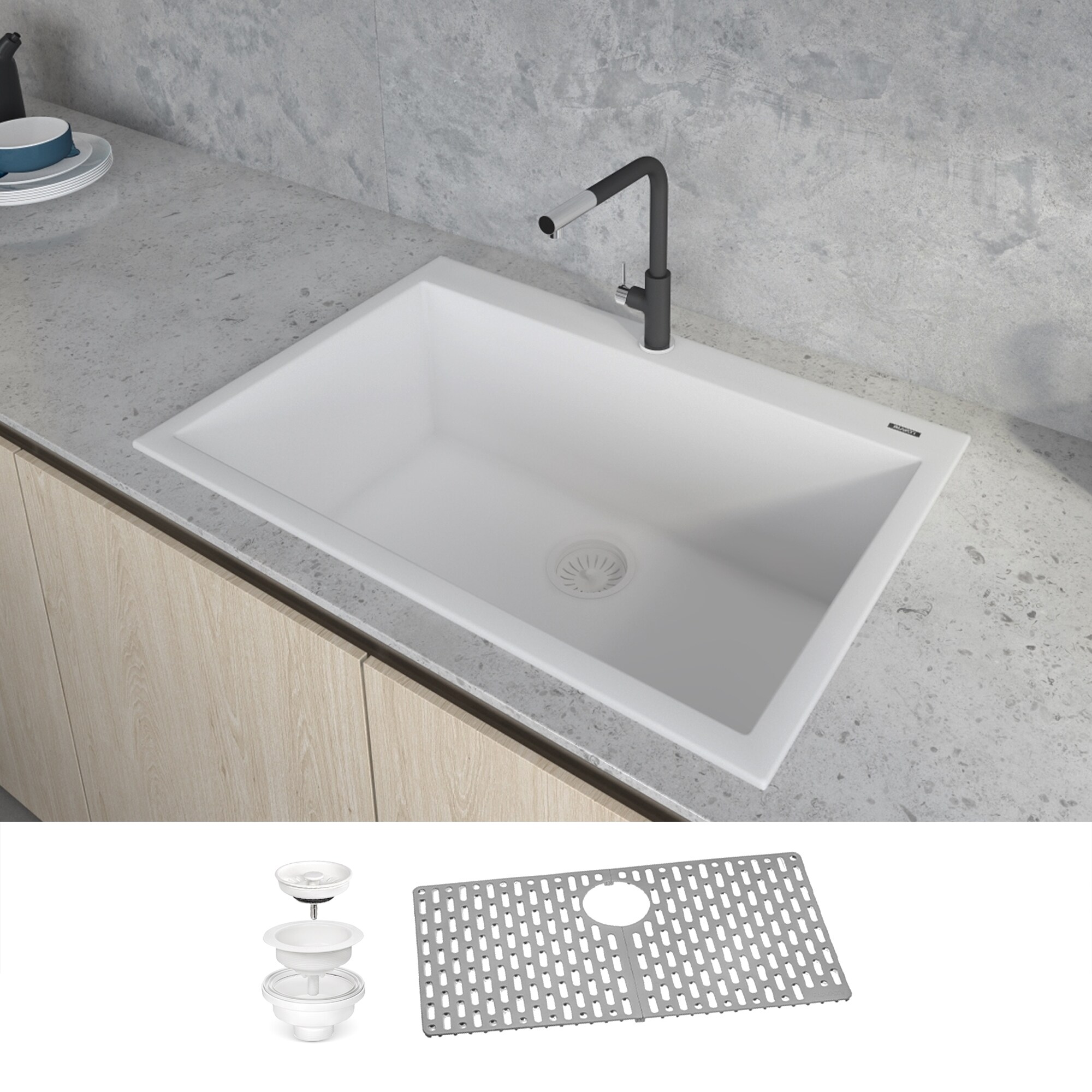 Ruvati RVG1027WH epiGranite Drop-in 20-in x 27.5-in Granite Single bowl 16 -Gauge Kitchen Sink