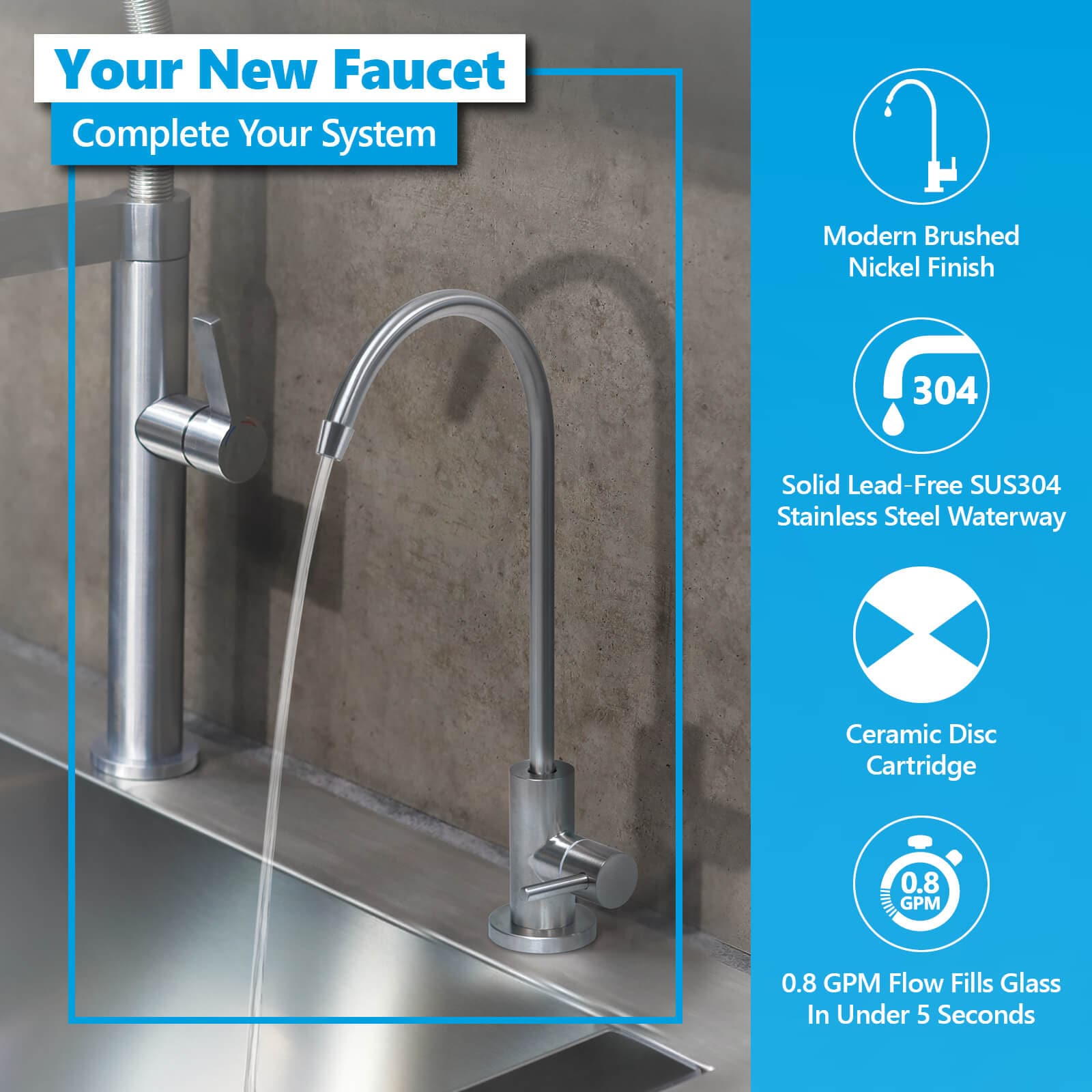 Brushed Nickel High-Arc Modern Water Filter Faucet