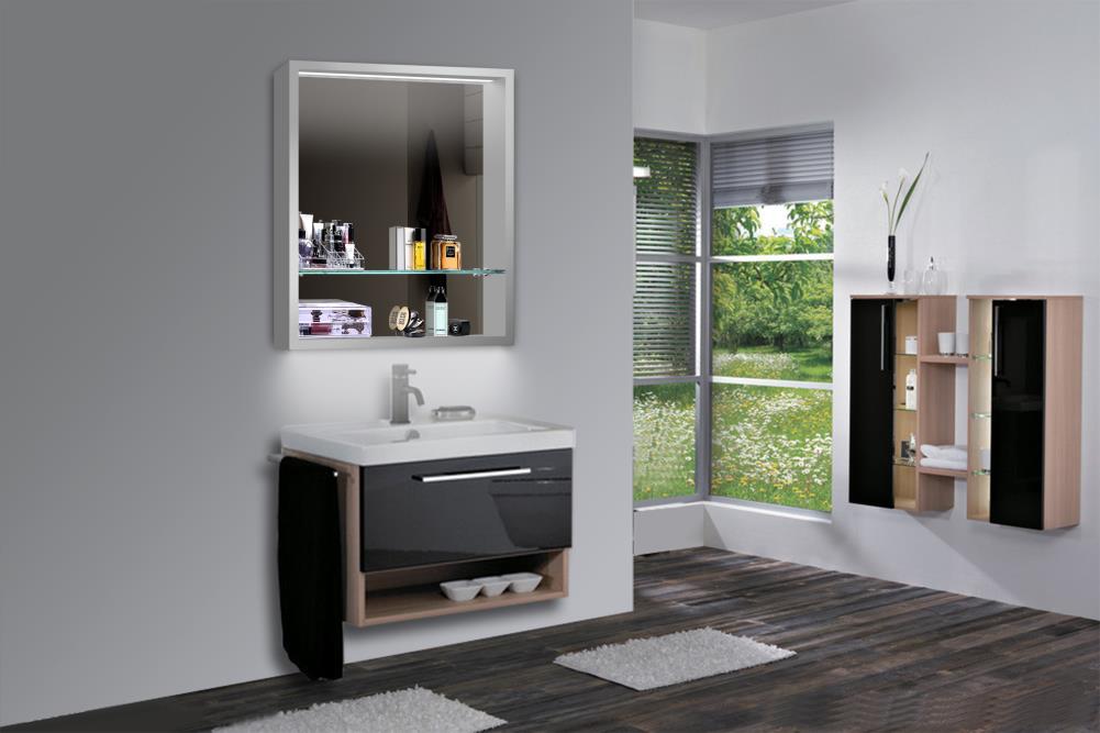 lighted IMPRESSIONS Aura 31.5-in x 27.625-in Rectangle Surface Mirrored Medicine Cabinet with Lights