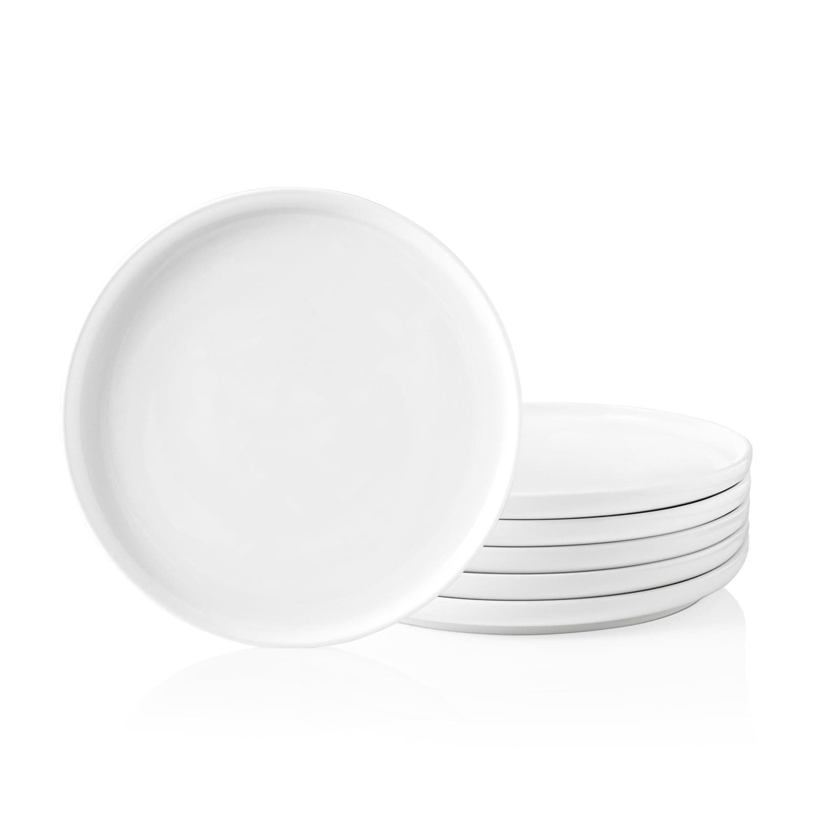 Aoibox  White 8 in Round Porcelain Dessert and Salad Plates with Rim Microwave Safe Set of 6 Salad Dessert Plates