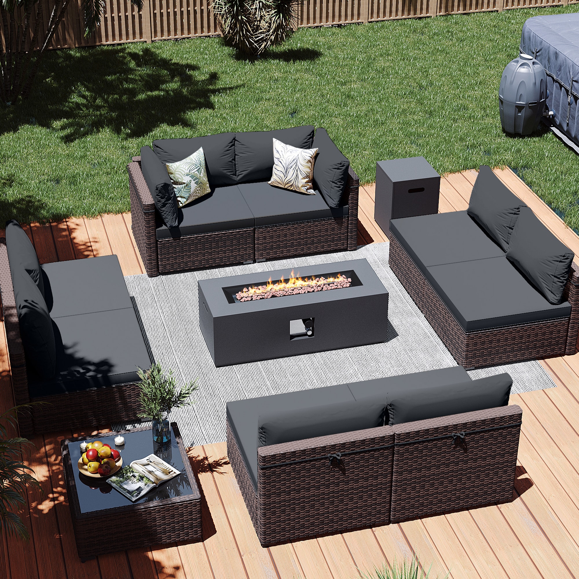 Patio Watcher LS-RT9-KD42CDK-B3 10 -Piece Rattan Patio Conversation Set with Gray Cushions