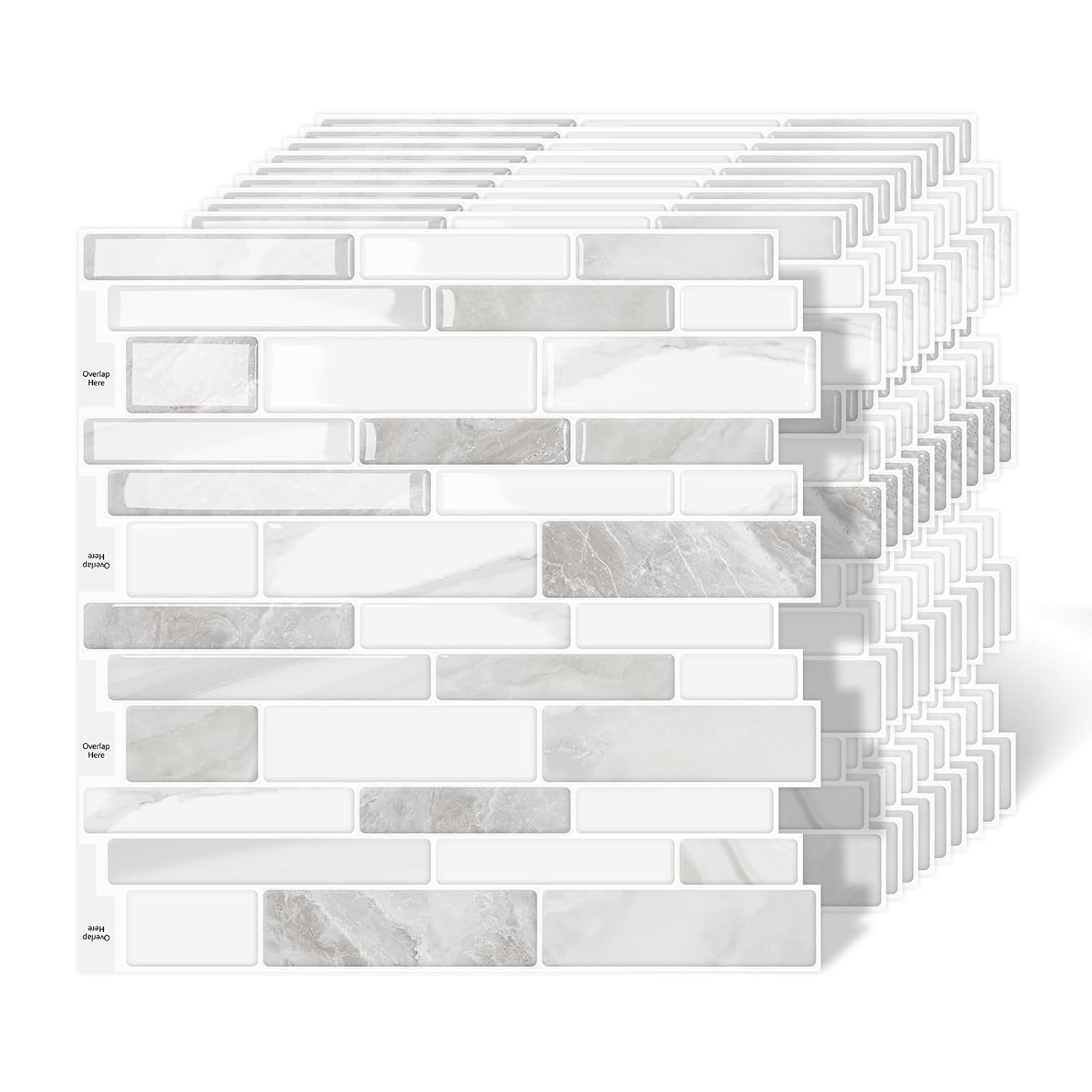Luupatchy 3D Peel and Stick Backsplash Tiles 12x12 Inch Self Adhesive Waterproof Wall Tiles for Kitchen and Bathroom 10-Sheet Pack