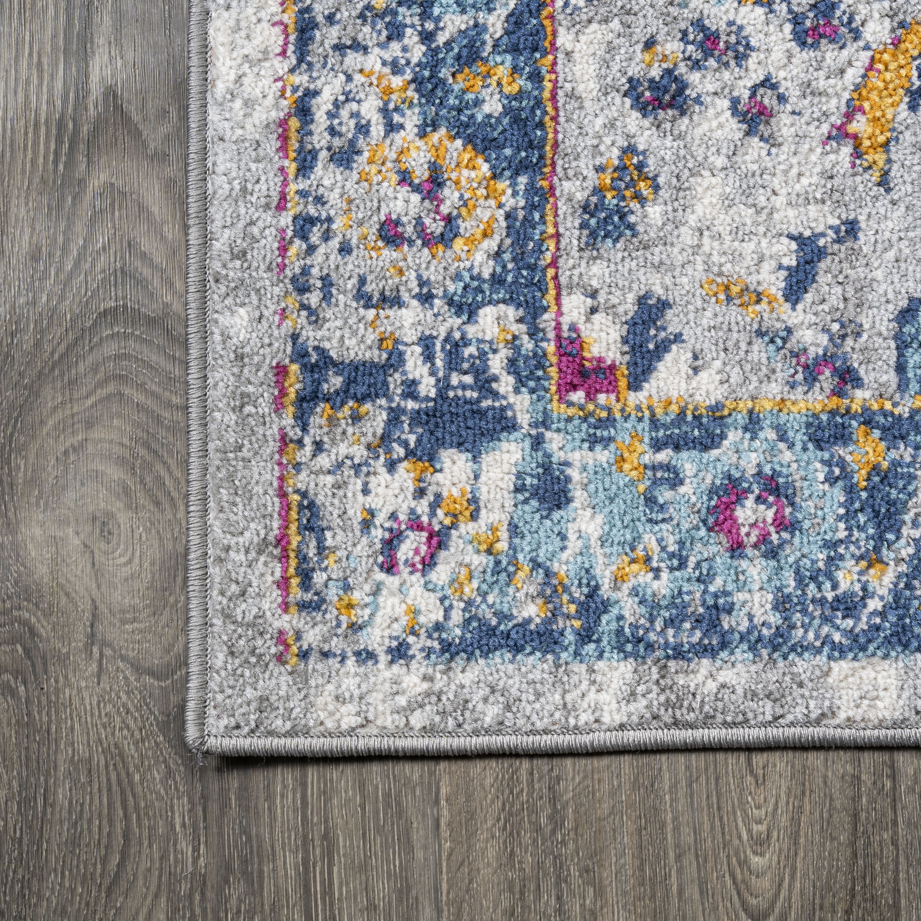 Izil Light Gray and Blue Synthetic Persian Area Rug, 8' x 10'