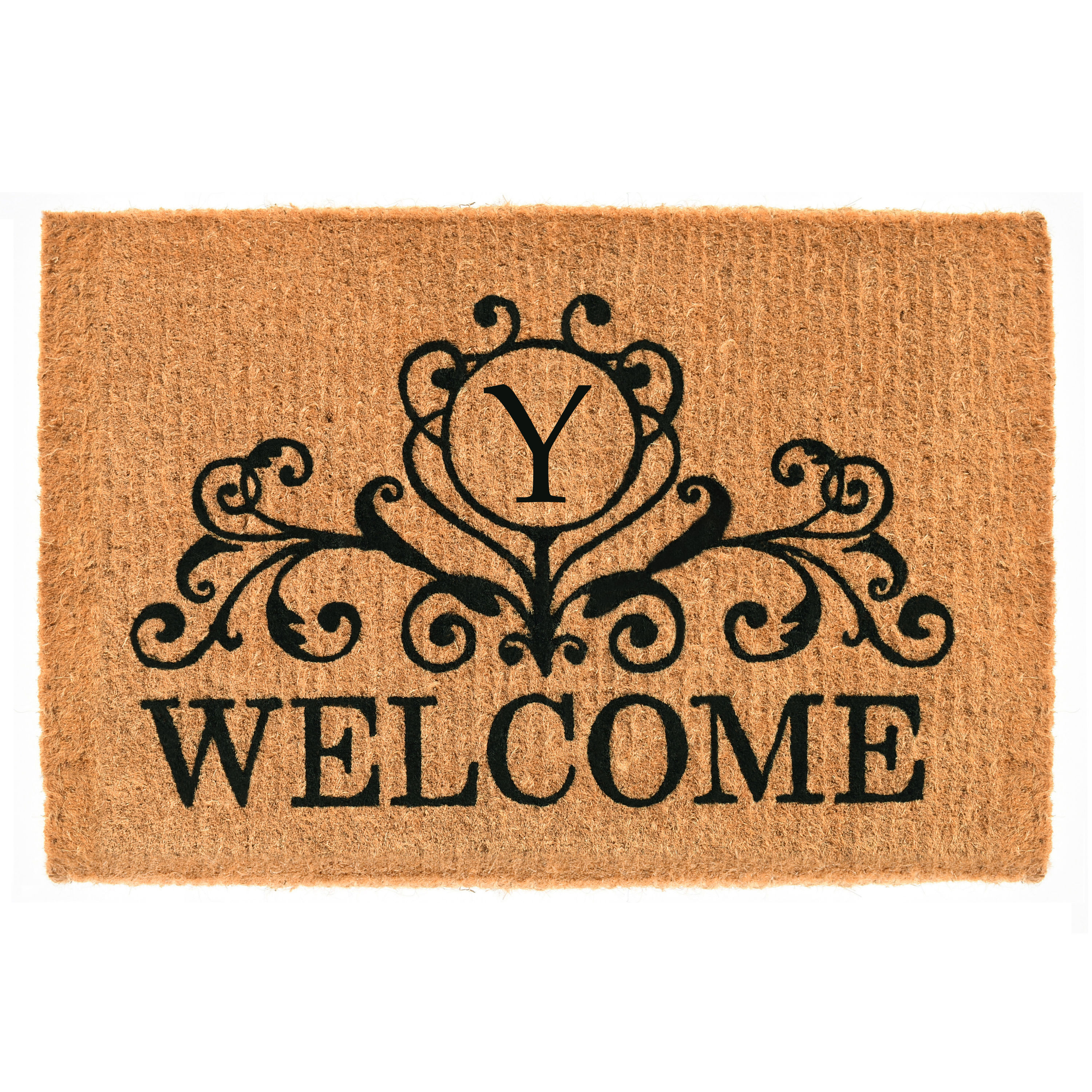 Callowaymills 102561830Y 18-in x 30-in Natural/Black Coir Non-Slip Grip Indoor or outdoor Decorative Door Mat