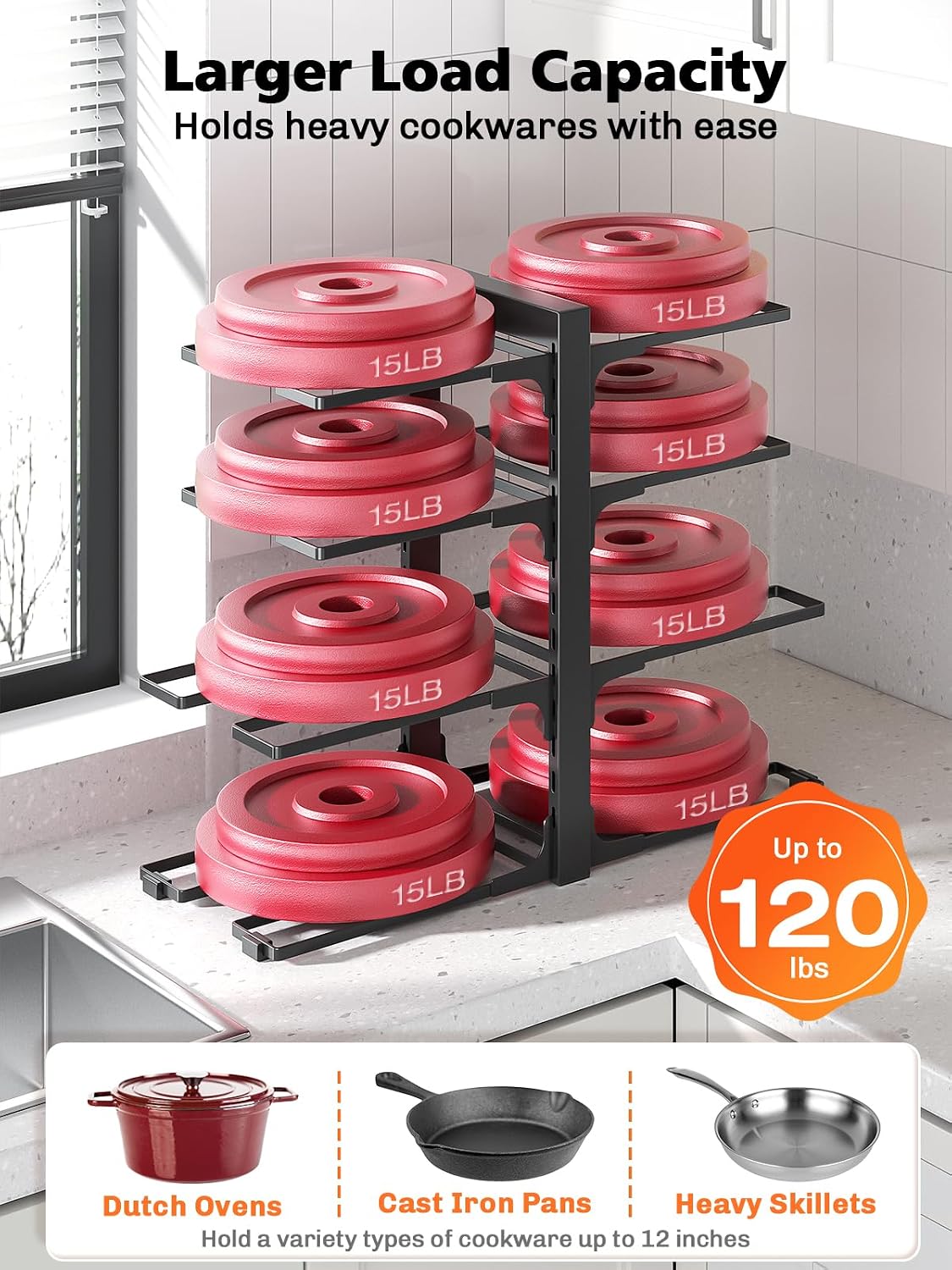 SPACELEAD 8-Tier Adjustable Pot and Pan Organizer Rack for Cabinet ...