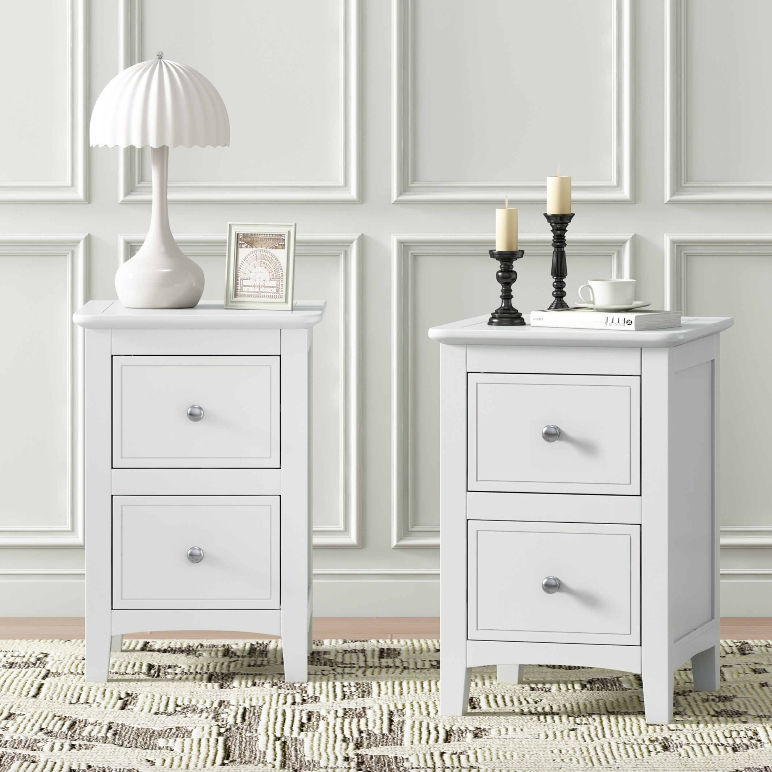ModernLuxe BS283148AAK Modern White Nightstand Set of 2Bed Side Table with 2 DrawersEnd Side Table Double for Bedroom Living Room