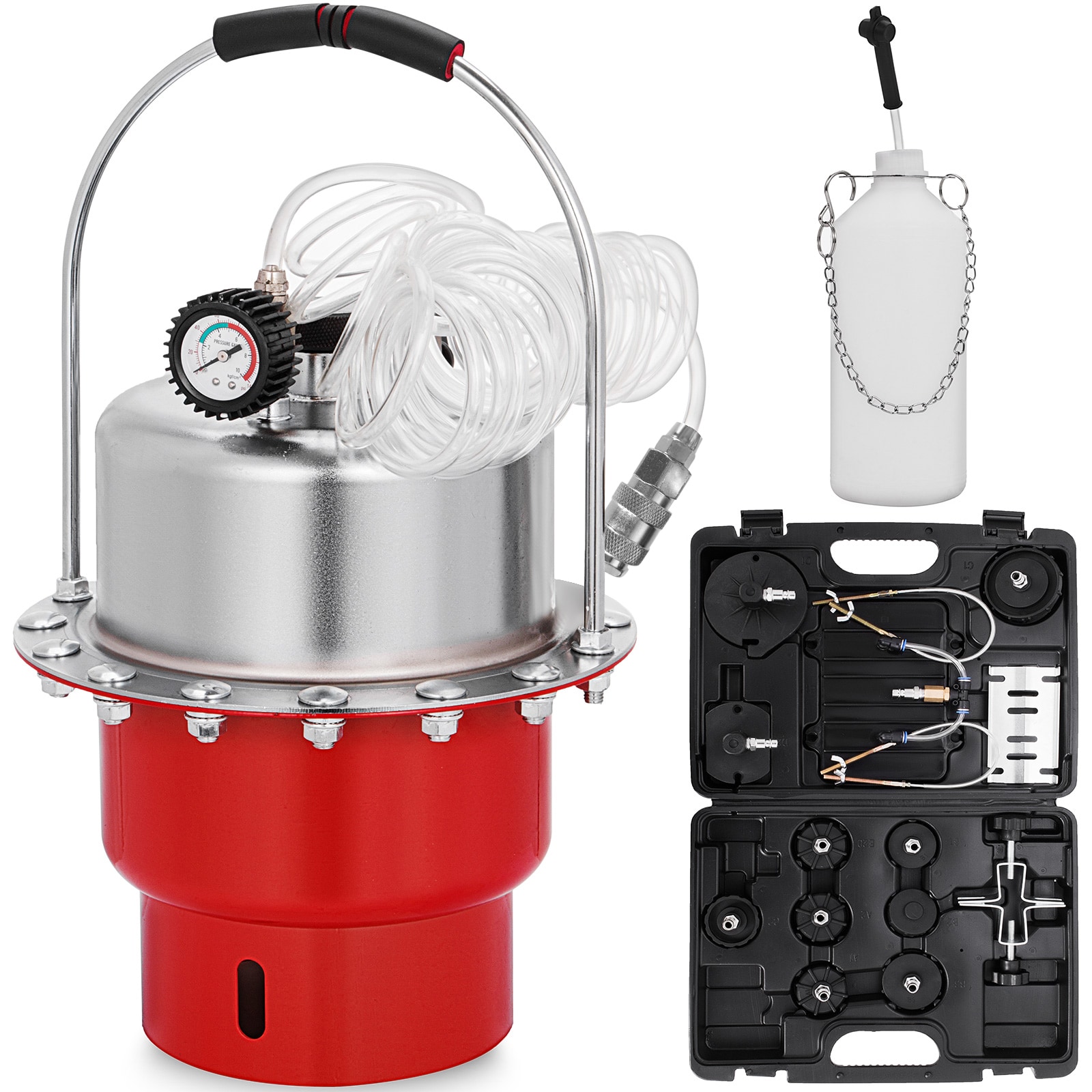 GIVIMO Pneumatic Brake Bleeder Tool Kit with 1.3-gal Steel Tank and 10-40-PSI Air Pressure Fluid Bleeding Kit for Automotive Garage and Workshop Mechanics