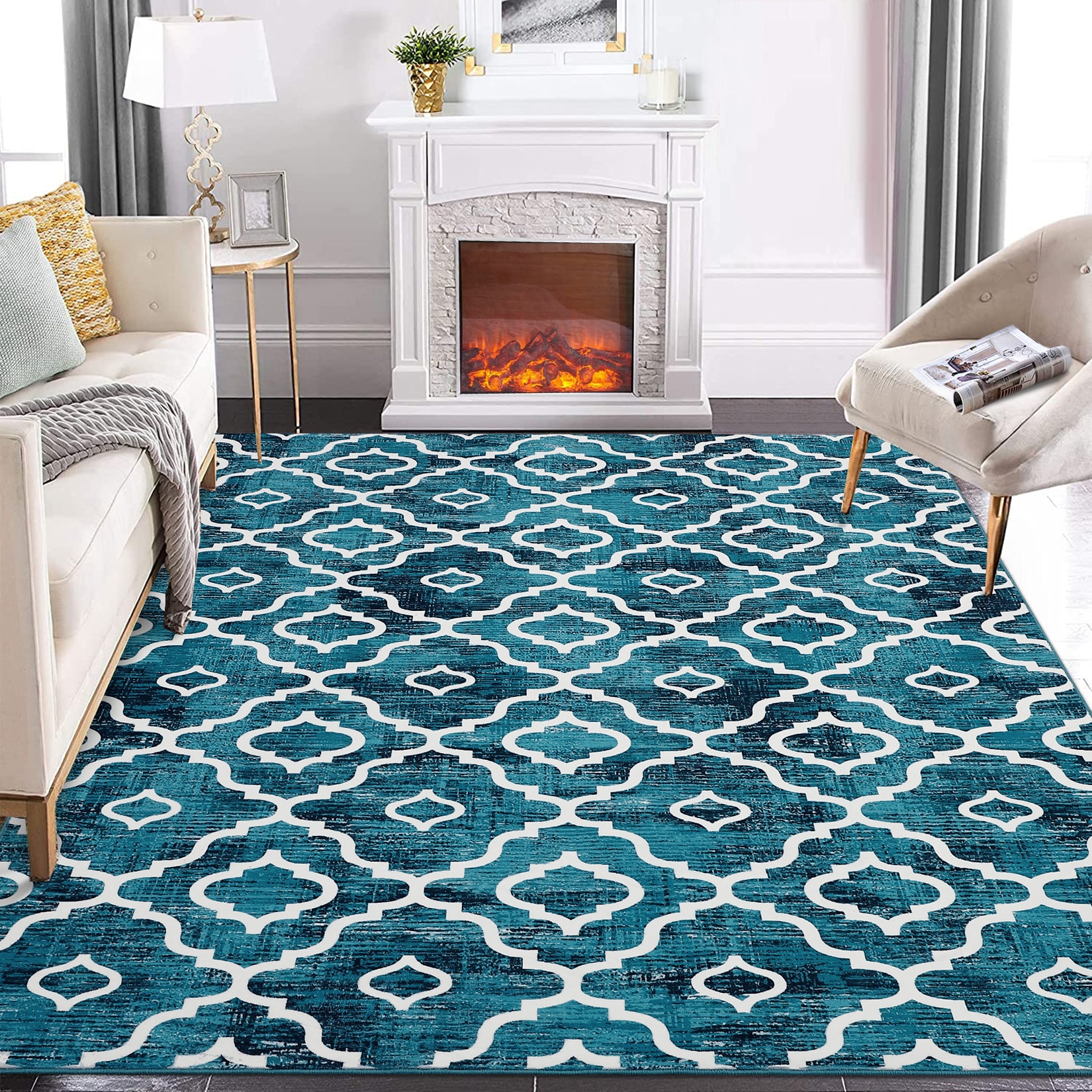 Garvee YXY-LO-PHO-117UGASF 9 x 12 (ft) Polyester Blue/Green Rectangular Indoor Geometric Machine washable Area rug