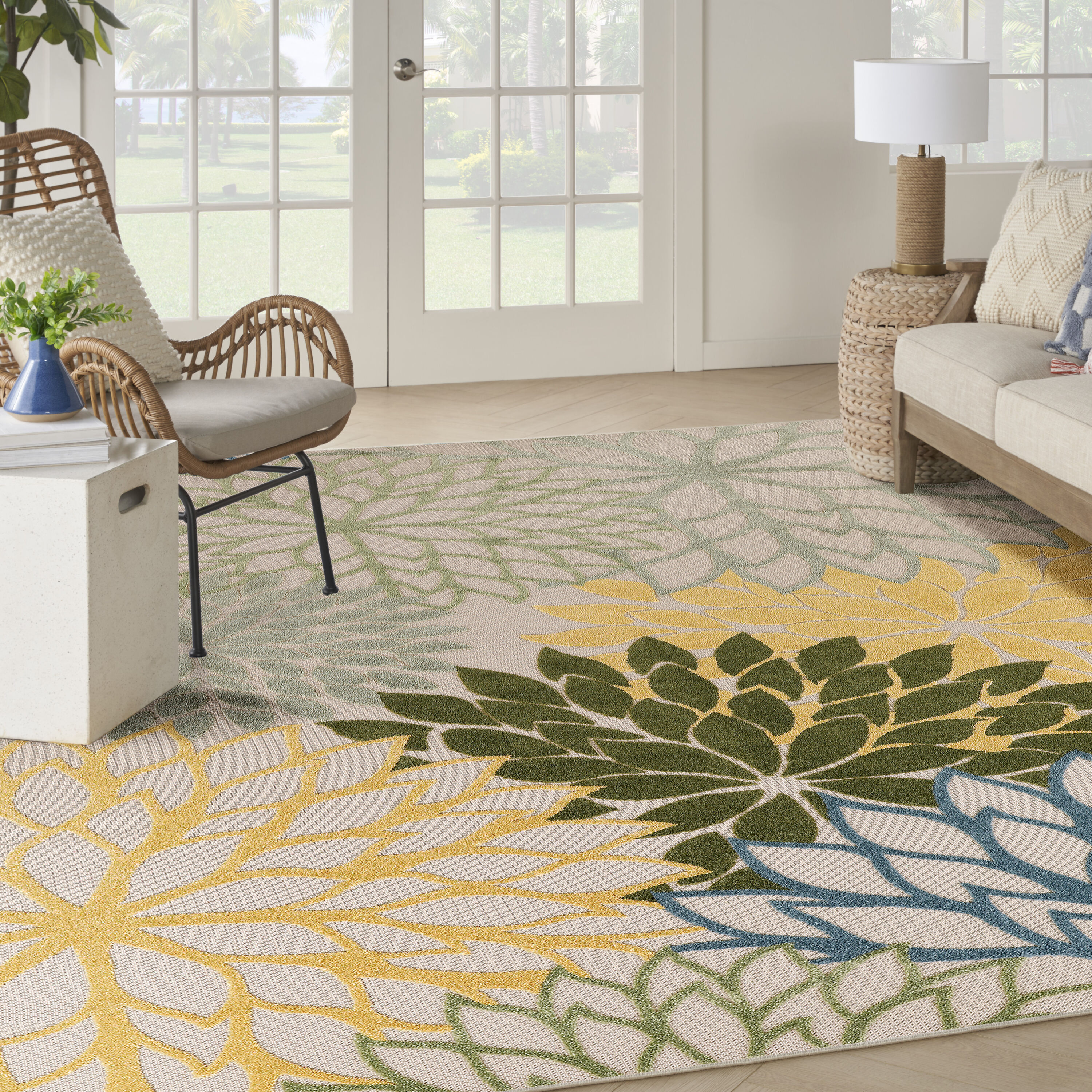 Nourison Home 099446952974 10 x 14 (ft) Loomed Polypropylene Green Multicolor Rectangular Indoor/Outdoor Floral/Botanical Tropical Area rug