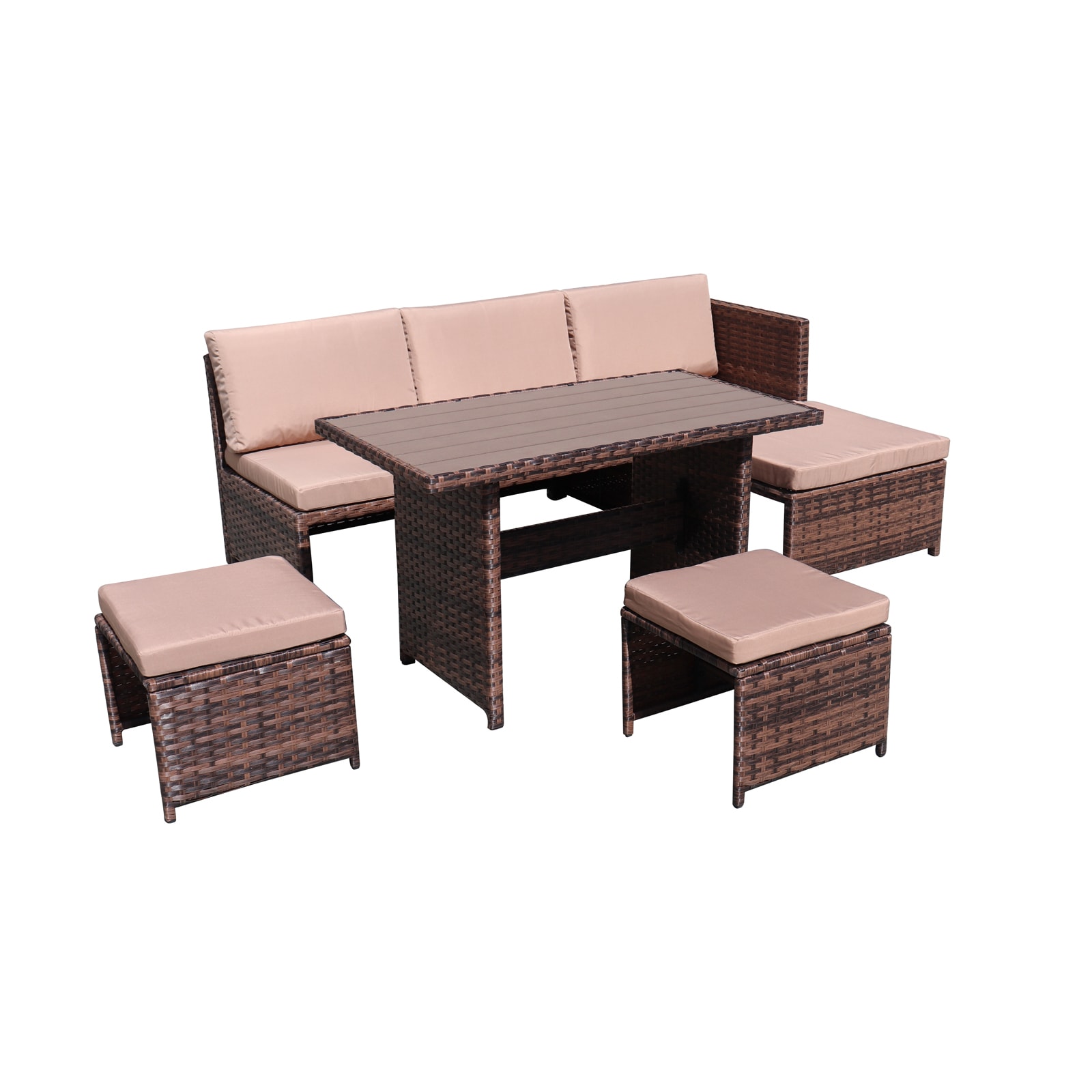 Flynama YC-V-DS-0009B 5-Piece Wicker Outdoor Patio Conversation Set with Pink Cushions