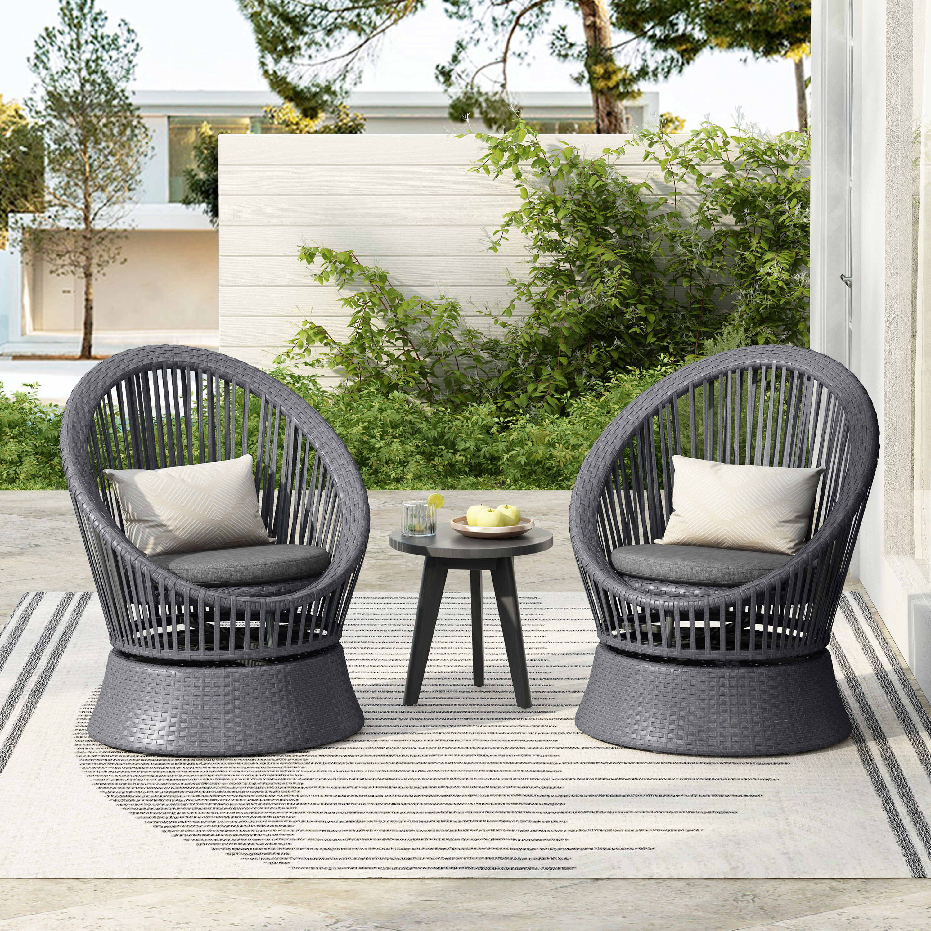 Christopher Knight Home 324003 PureNest 26.7in Modern Gray Wicker Lounge Chair with Rattan and Iron Frame  Stylish Round Design-Dark Grey