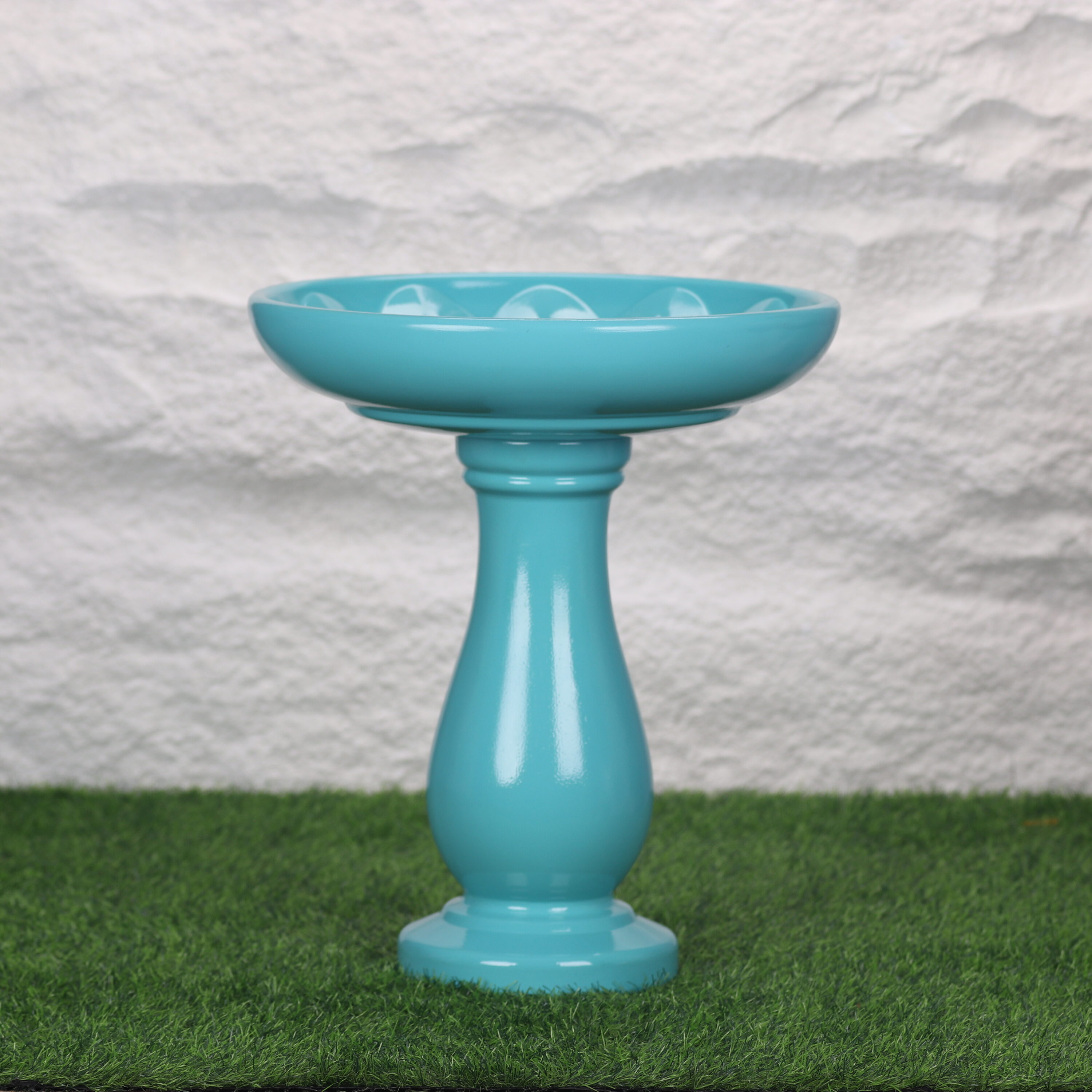 Style Selections Glossy 20-in H Turquoise Plastic Complete Birdbath in ...