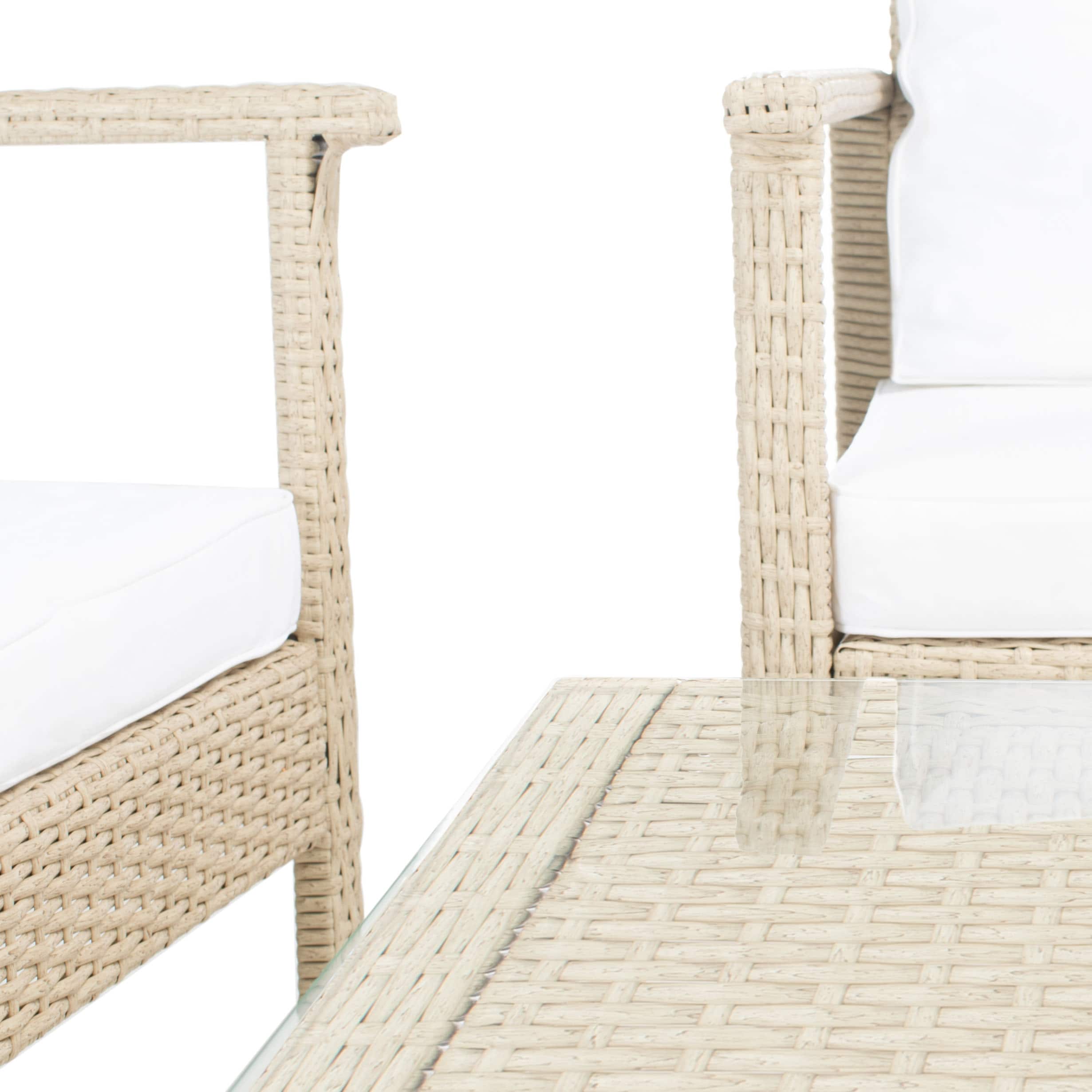 Safavieh PAT7714B Garnen 4 -Piece Wicker Patio Conversation Set with Off-white SAFAVIEH Cushions