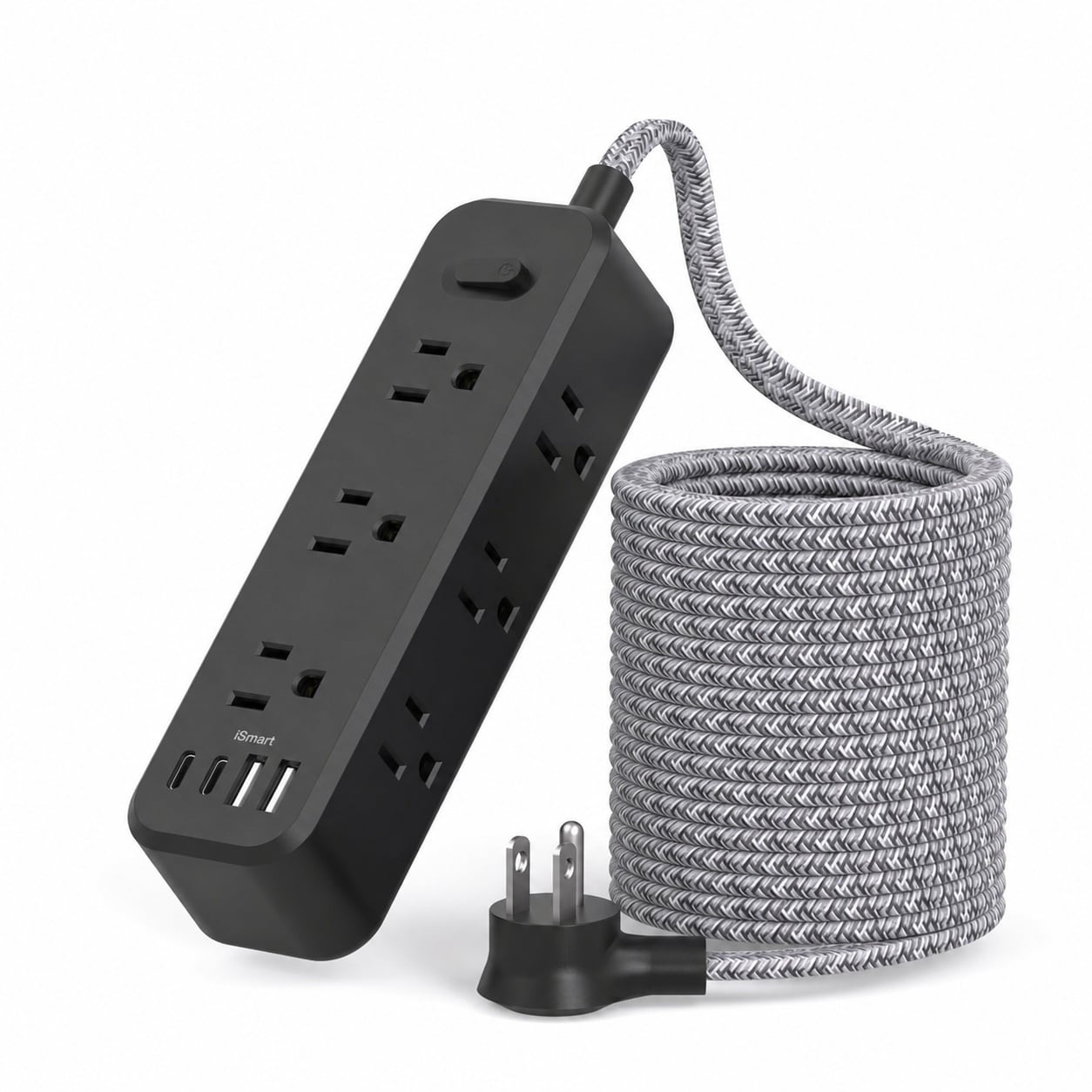 Phewnyzo  Surge Protector Power Strip with 4 USB Ports 15Ft Extension Cord Flat Plug Multi Outlet Charging Station Wall Mountable Design