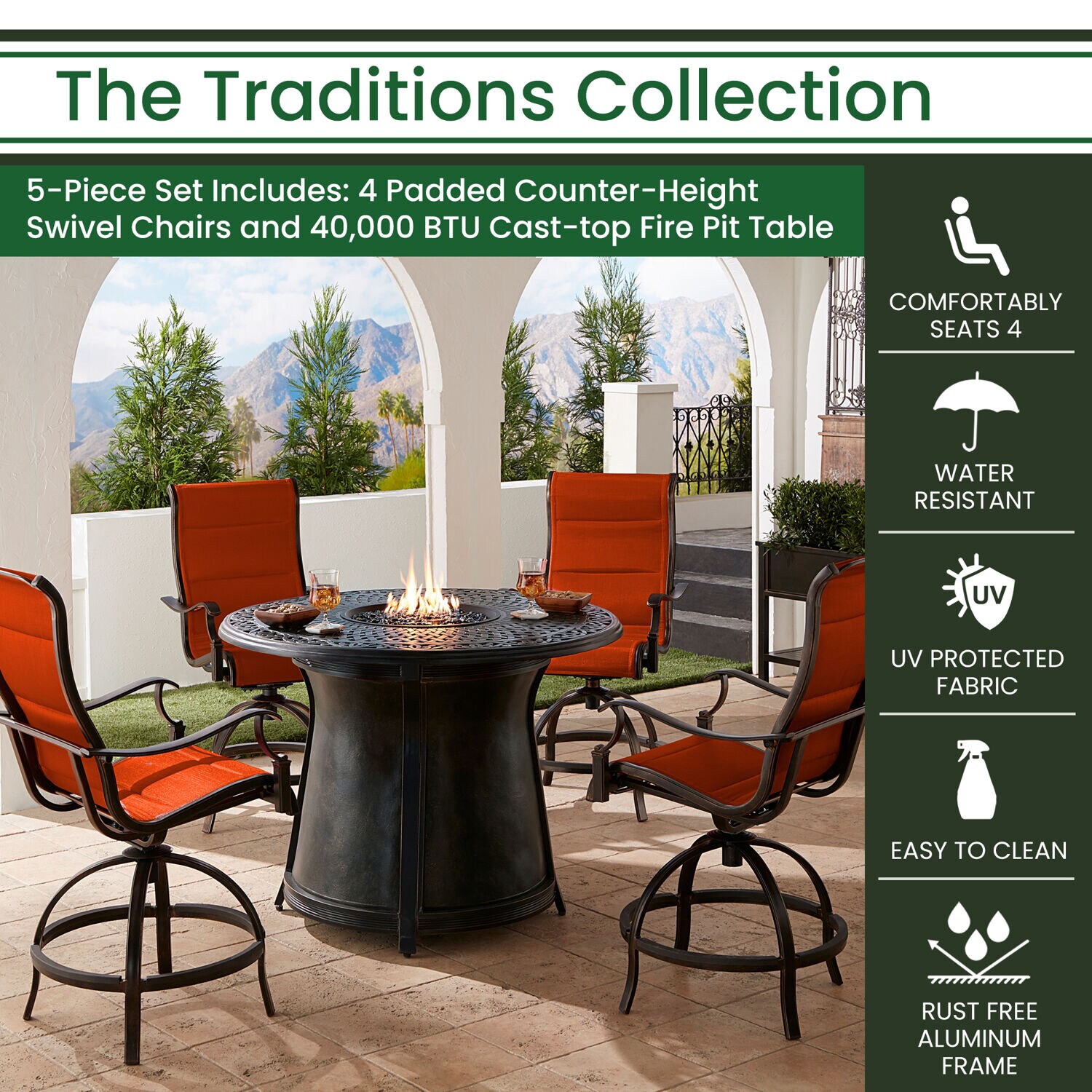 Hanover TRAD5PCPFPDRD-BR-R Patio-Dining-Sets - View #2