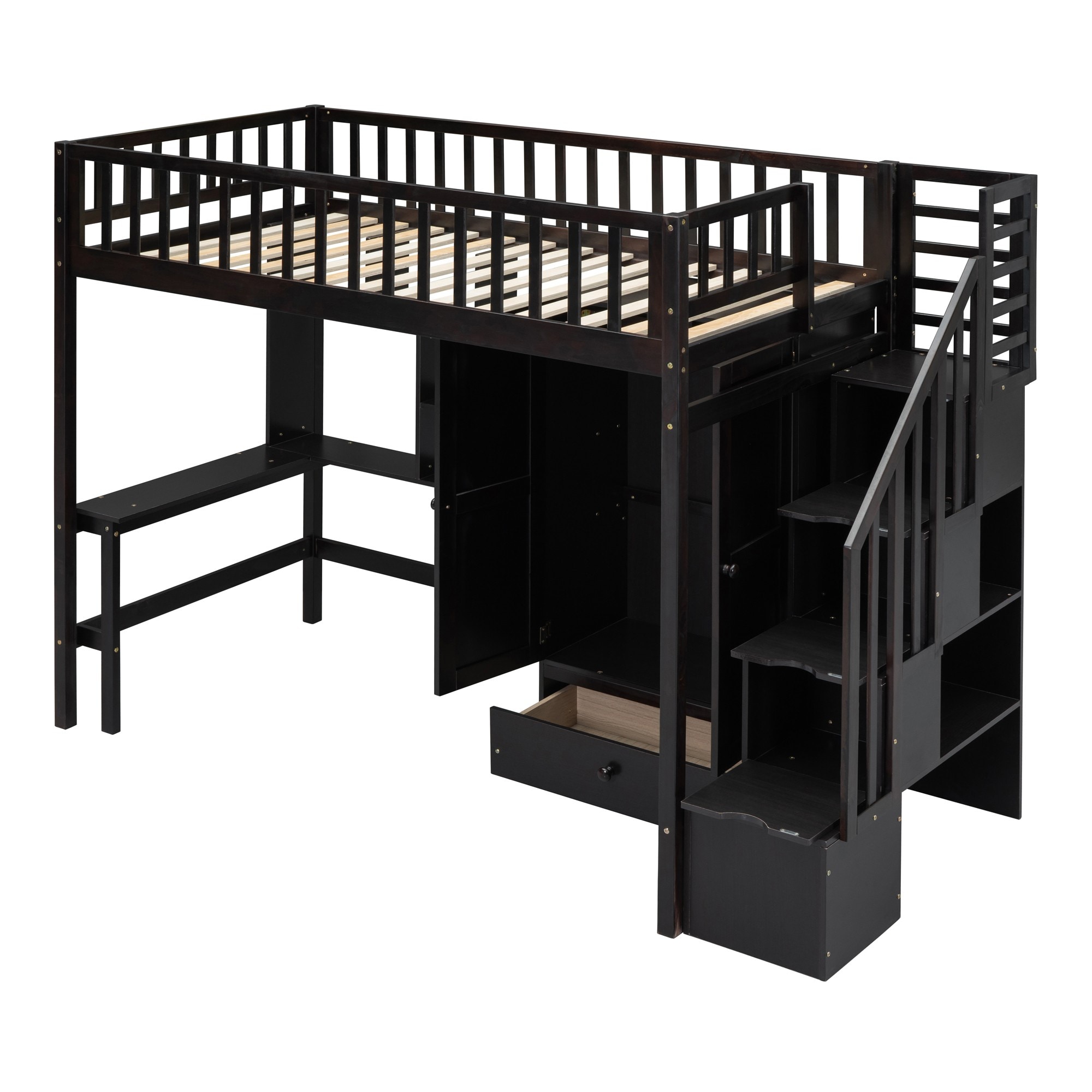 Yiekholo Espresso Twin Loft Bunk Bed in the Bunk Beds department at ...