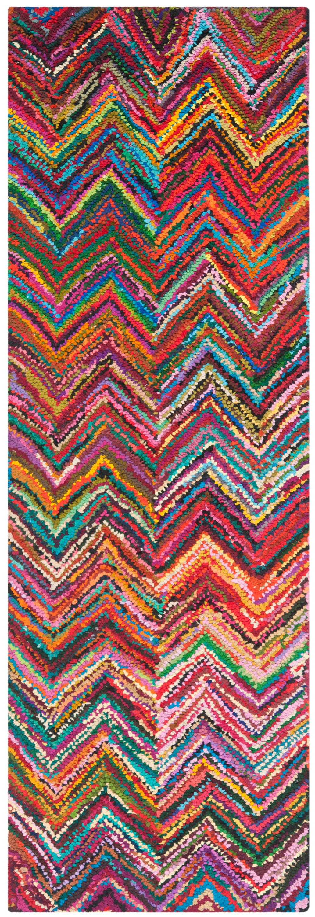 Safavieh NAN141A-214 Nantucket Brunswick 2 x 14 (ft) Tufted Cotton Pink/Multi Rectangular Indoor Chevron Bohemian/Eclectic Runner rug