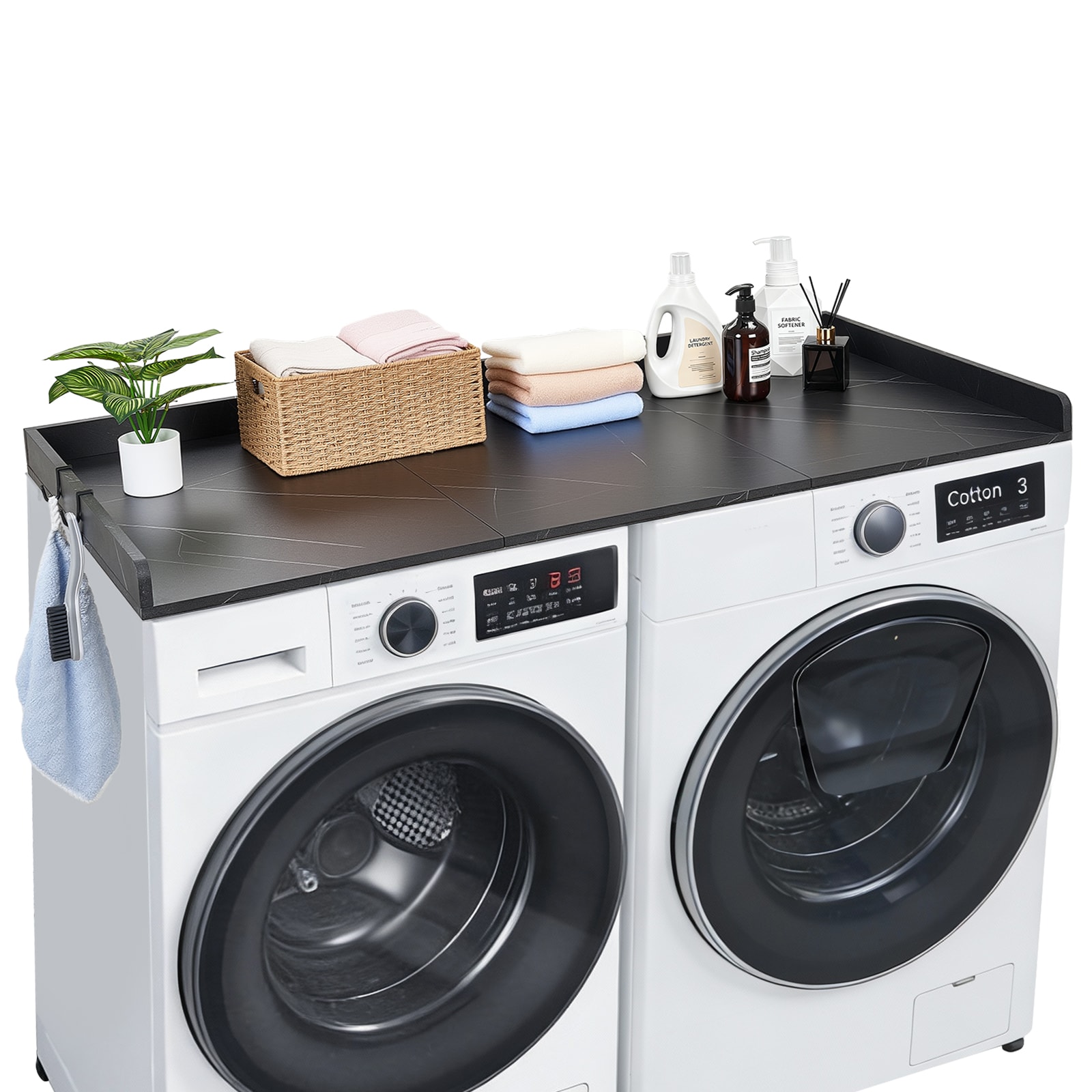VEVOR Washer Dryer Countertop 54 x 27.5 in Marble Washer and Dryer Topper with Edge and 2 Hooks Water-Resistant Laundry Machine Topper for Laundry Closet Pantry Counter Organization and Storage Black #SCXYTM54YCFD17470V0