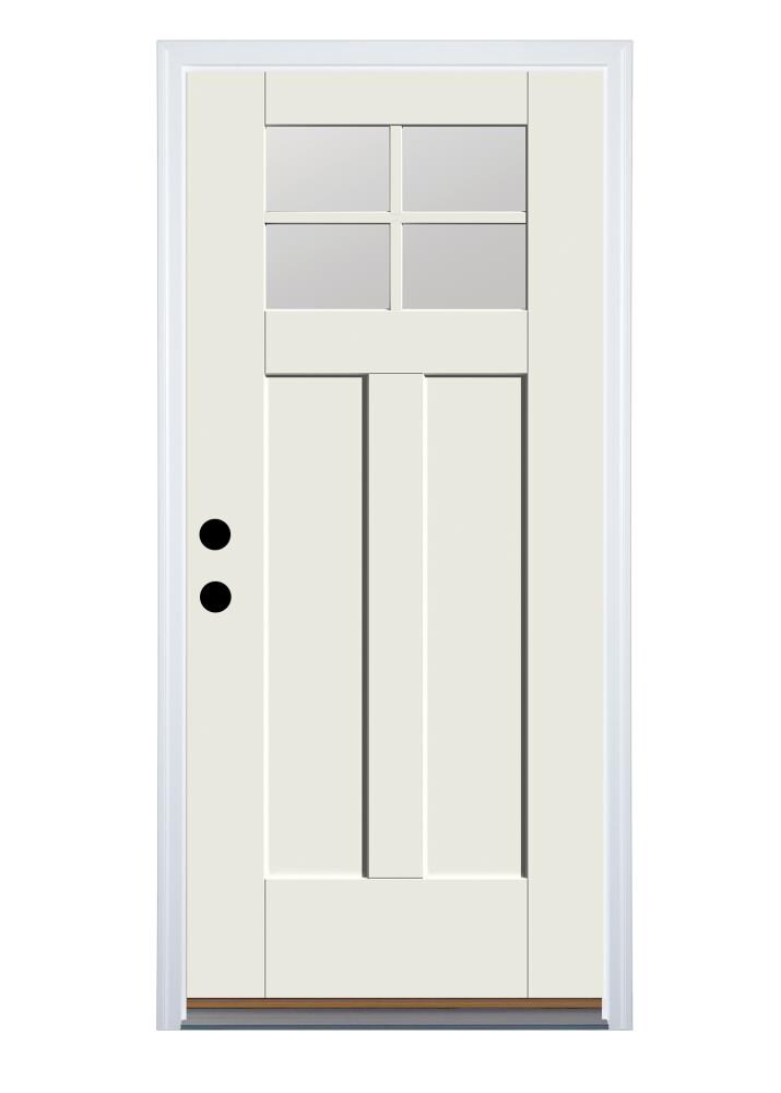Therma-Tru Benchmark Doors TTB639265SOS 36-in x 80-in Fiberglass Craftsman Right-Hand Inswing White Painted Single Front Door with Brickmould Insulating Core