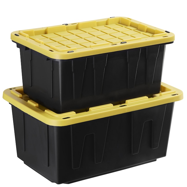 Shop Project Source 4-Pack Project Source Commander Large 27-Gallons  (108-Quart) Black and Yellow Heavy Duty Tote with snap lid at