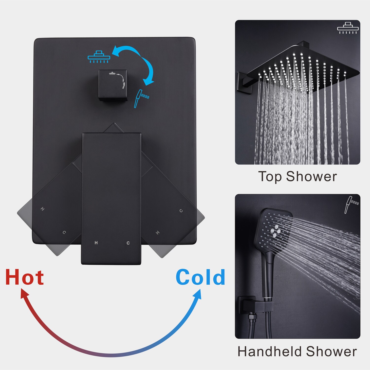 Pouuin Ob Matte Black Waterfall Shower Faucet Bar System with 4-way  Diverter Valve Included in the Shower Systems department at