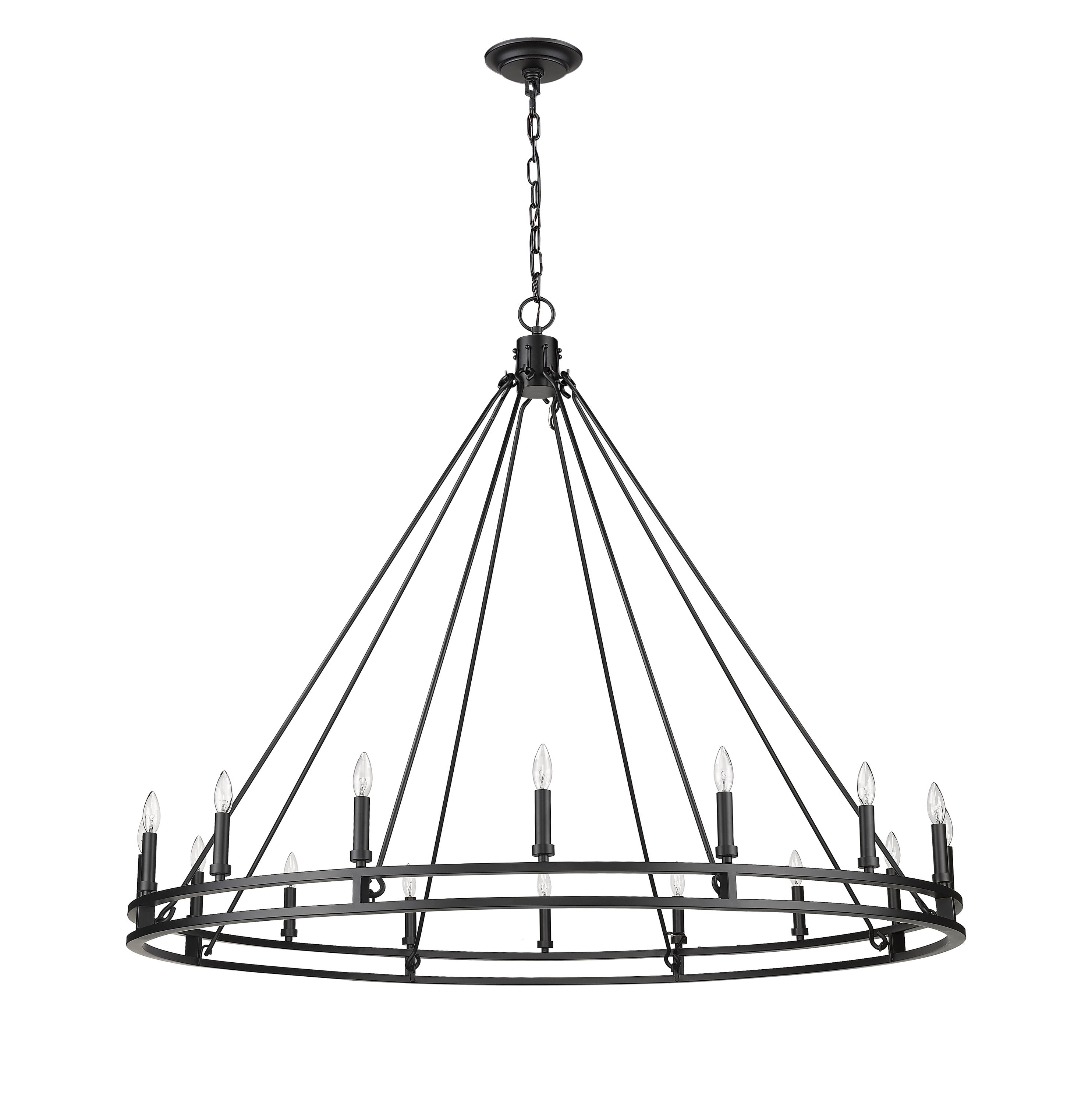 Matte Black Iron and Crystal 16-Light Chandelier