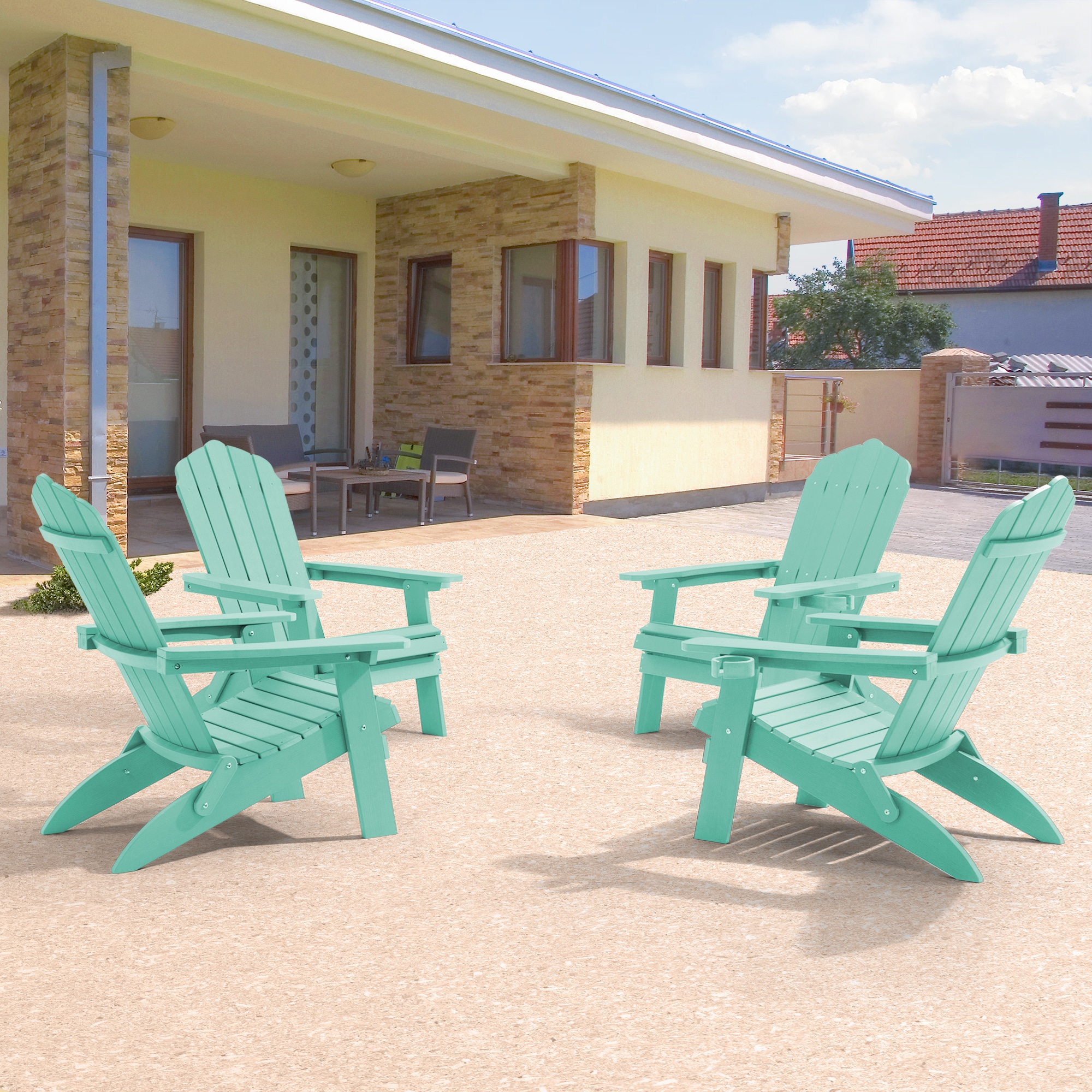 Sonkuki SD-AD510-LG-4 Patio Chair Set of 4 Lemon Green Plastic Frame Stationary Adirondack Chair with Solid Seat