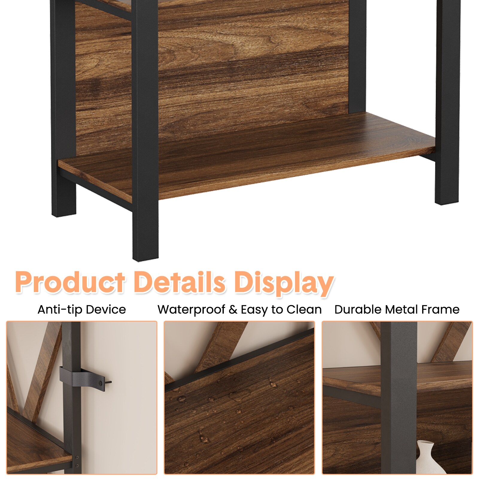 Garvee 5 Tier Industrial Bookshelf with LED Lights Metal Display Book ...