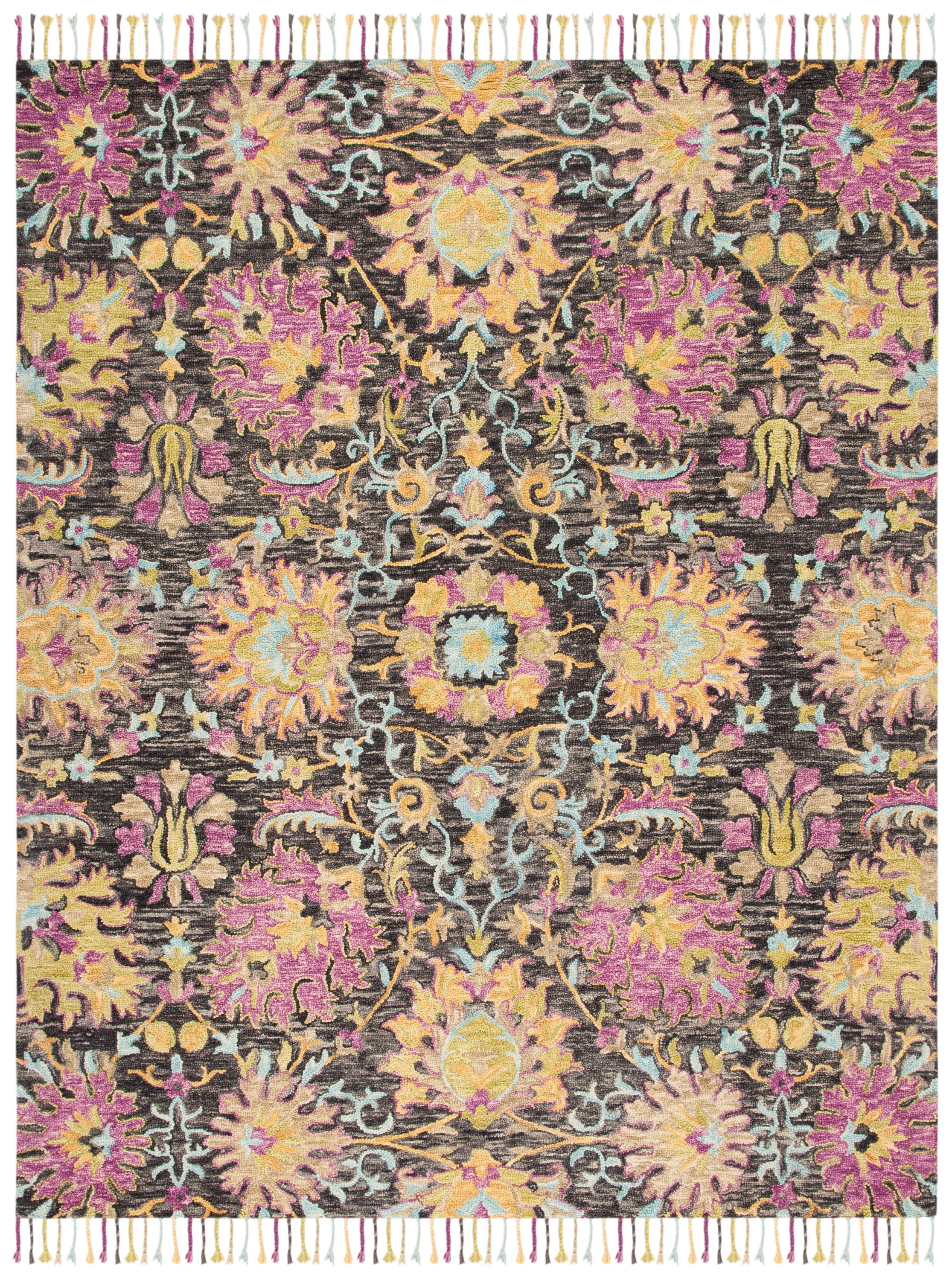 Handmade Tufted Floral Wool Blend 8' x 10' Area Rug in Charcoal/Multi