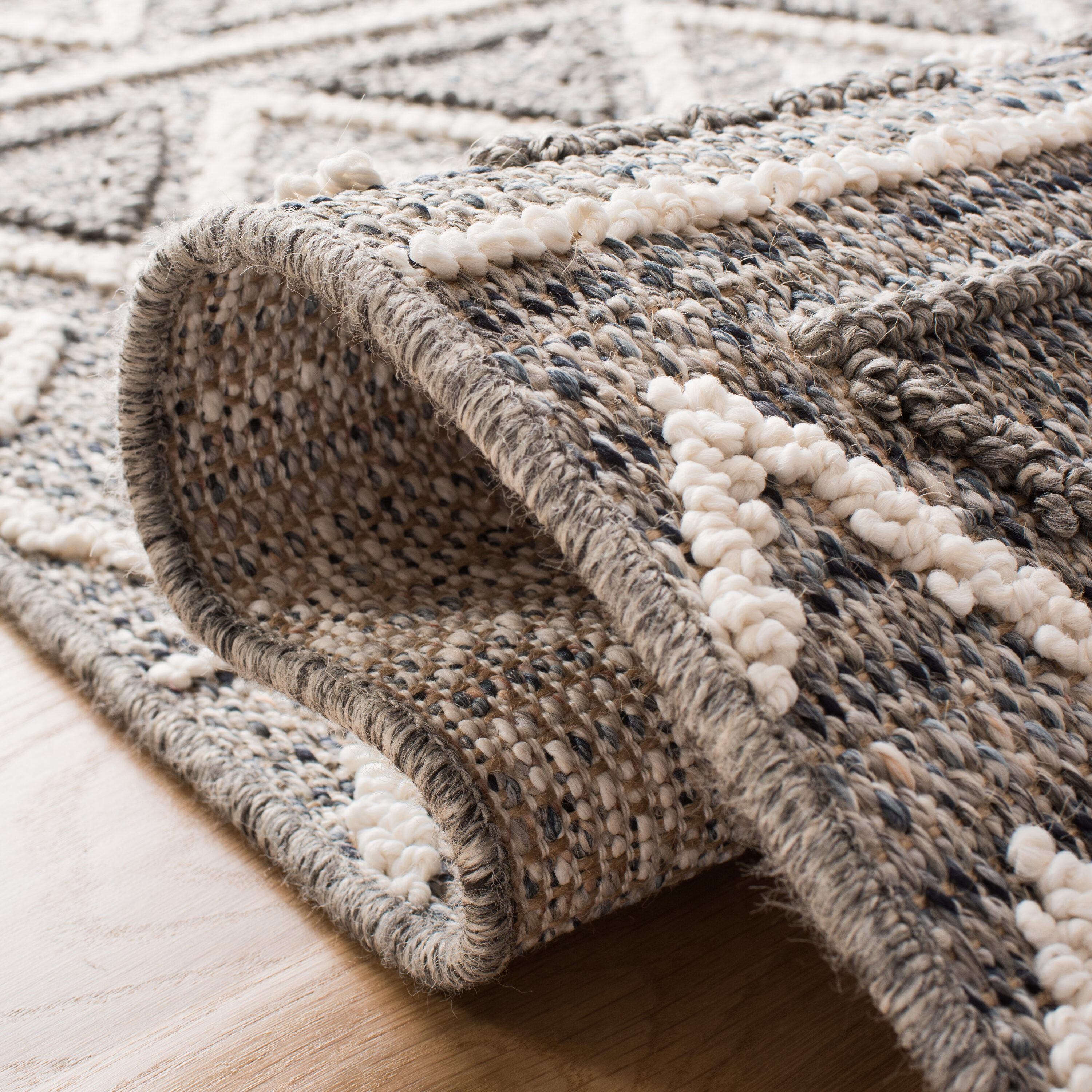 Ivory and Grey Synthetic Square Boho Area Rug