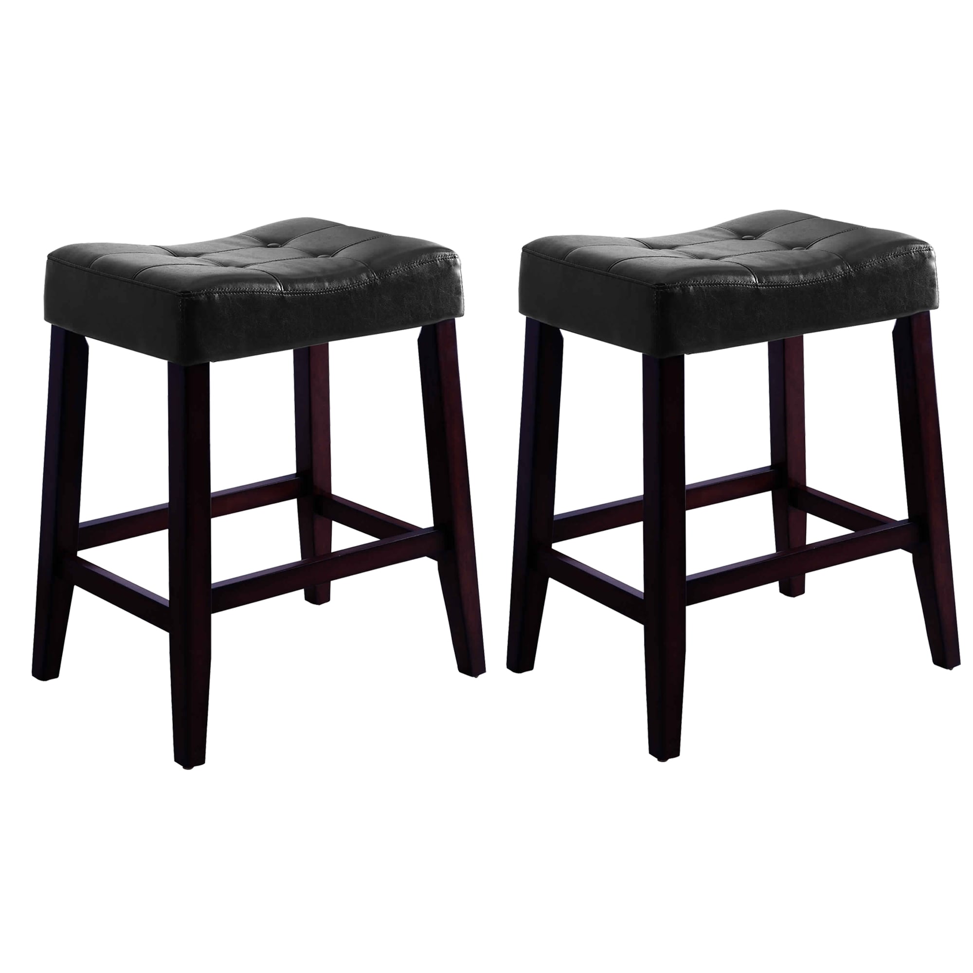 Benzara BM221549 Set of 2 Brown and Black 20.8-in H Counter height (24-in to 27-in) Square Seat Upholstered Wood Bar Stool