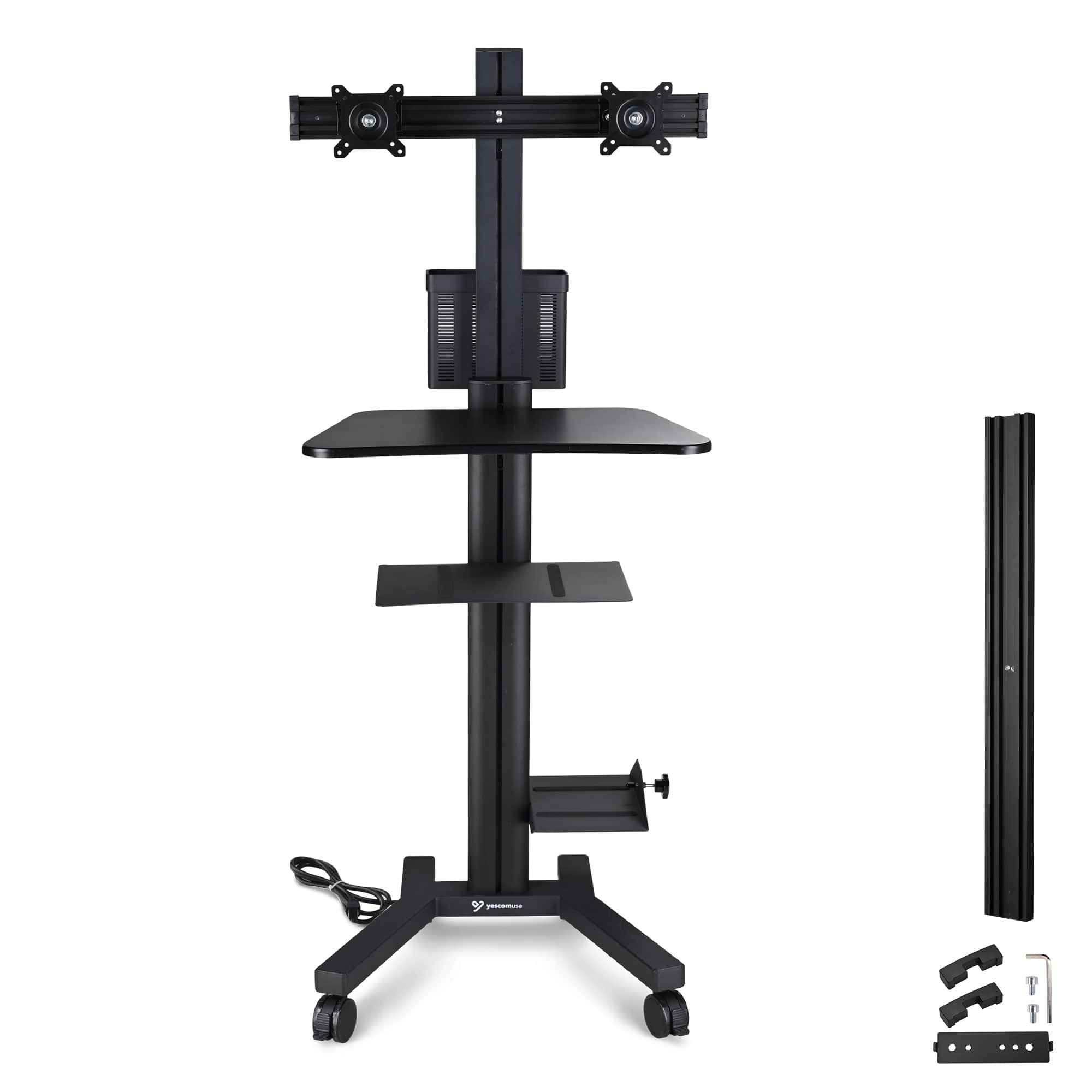Yescom 41PCMACC001-V9-06-LO Mobile PC Stand Workstation w/ Dual Monitor Mount for Screen Up to 32 inch