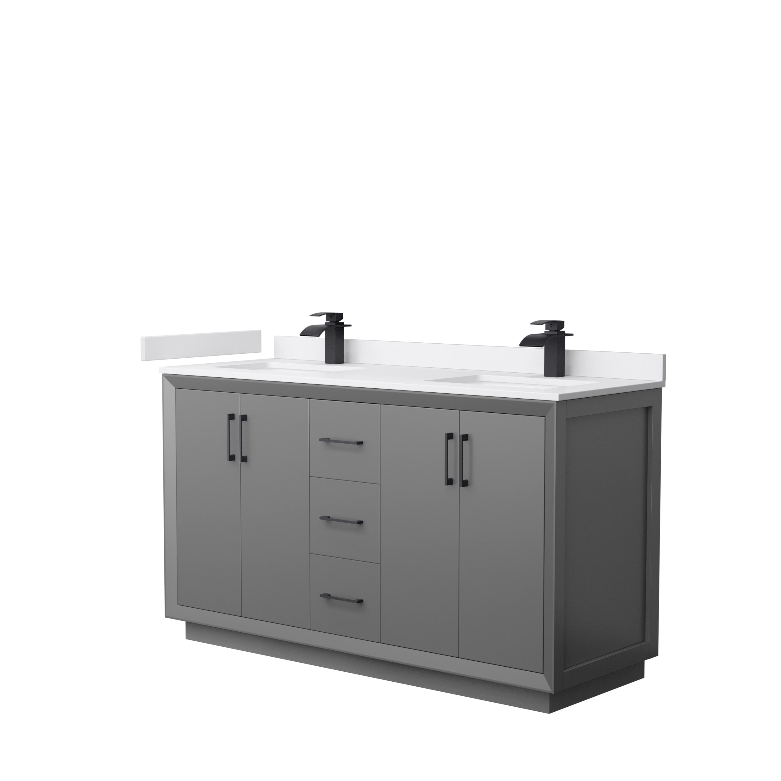 Wyndham Collection WCF414160DGBWCUNSMXX Strada 60-in Dark Gray with Matte Black Trim Undermount Double sink Bathroom Vanity with White cultured marble Cultured marble Top