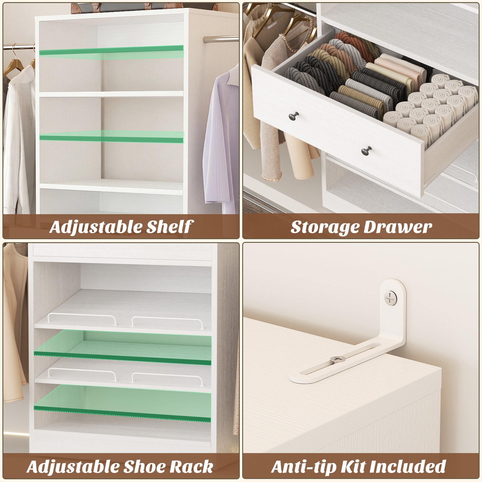 Aheaplus YCG-DCTJY-WHITE Wood-Closet-Kits - View #7