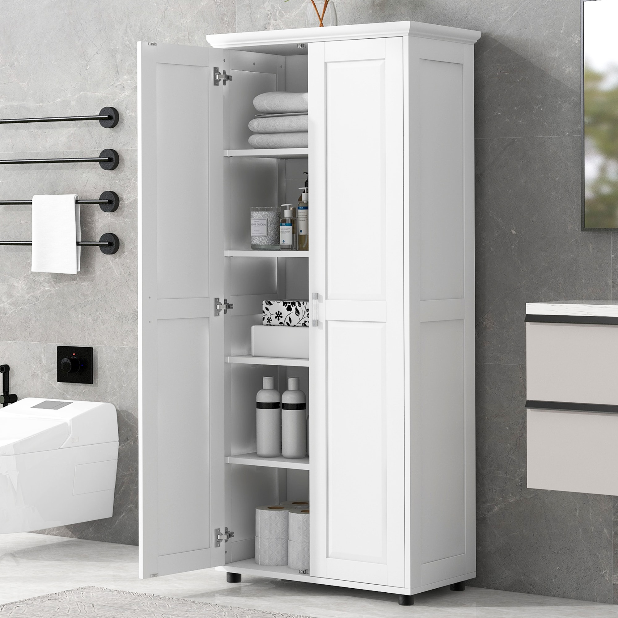 ModernLuxe L3P-WF323346AAK Storage Cabinet with Two Doors for Bathroom Office Adjustable Shelf MDF Board White